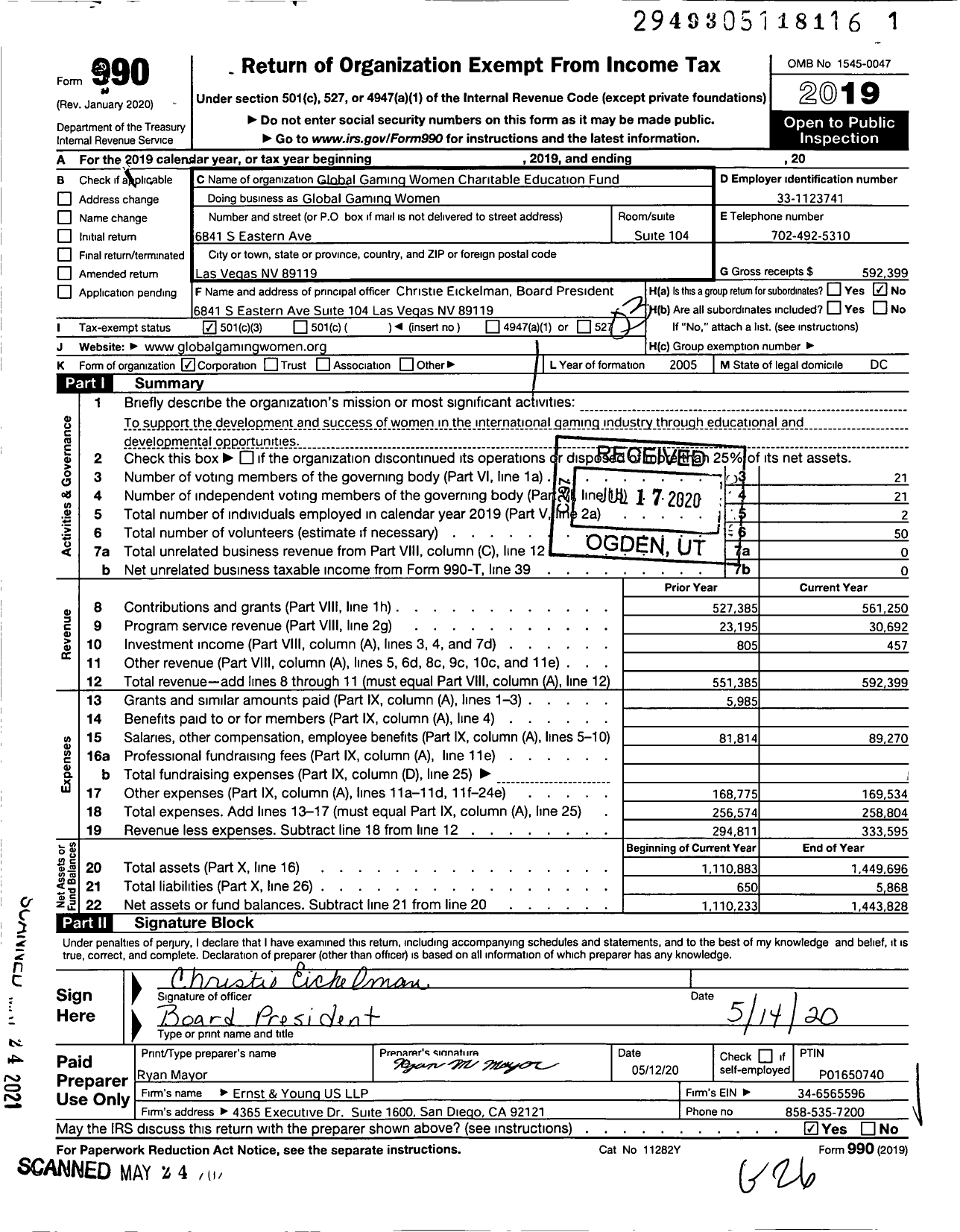 Image of first page of 2019 Form 990 for Global Gaming Women Charitable Education Fund