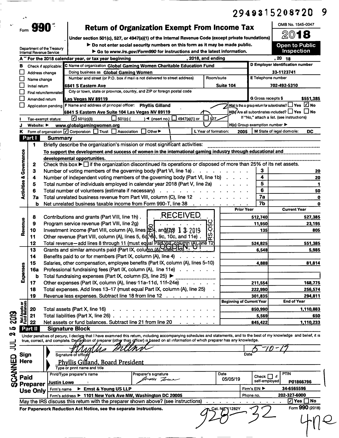 Image of first page of 2018 Form 990 for Global Gaming Women Charitable Education Fund