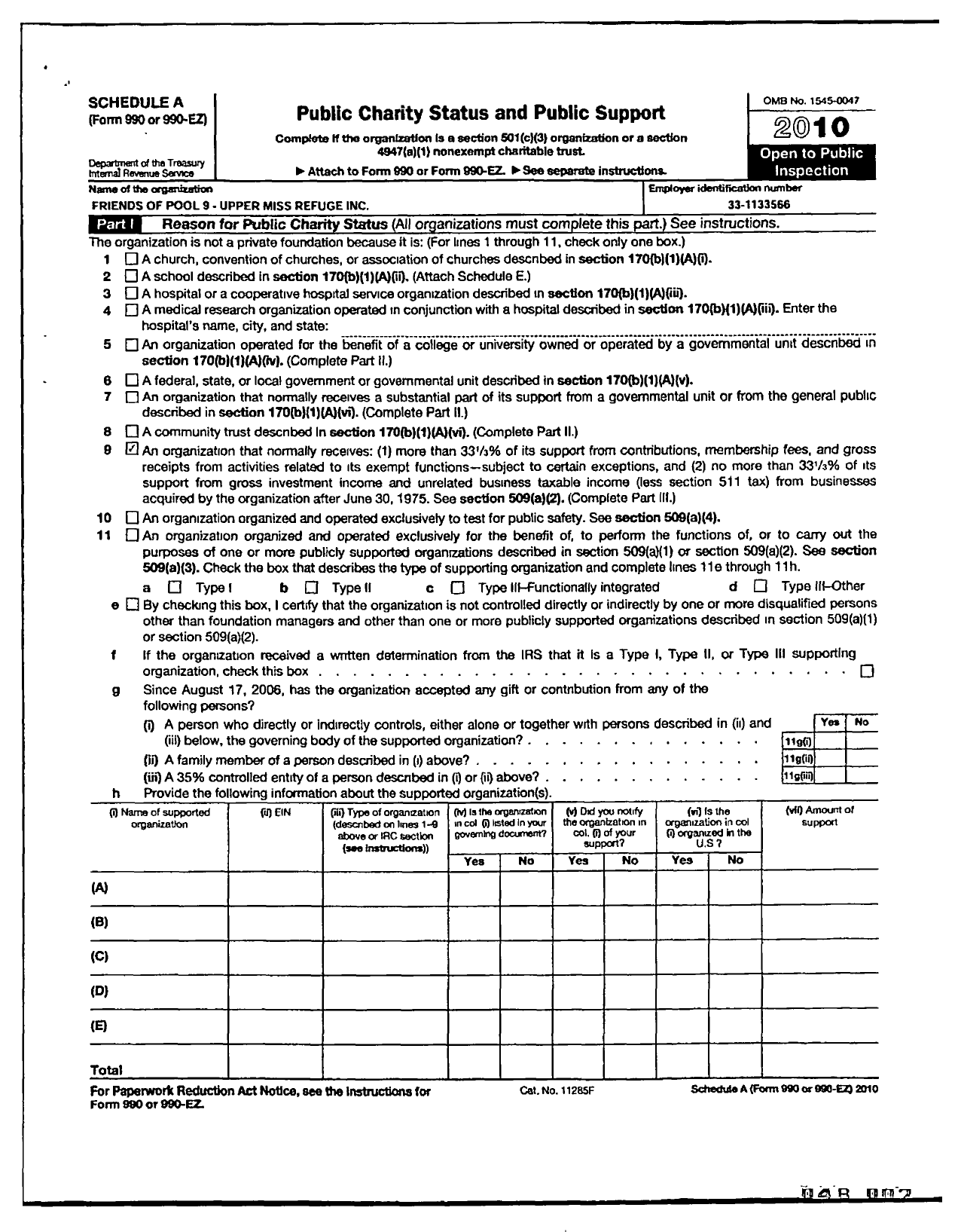 Image of first page of 2010 Form 990ER for Friends of Pool 9-upper Miss Refuge