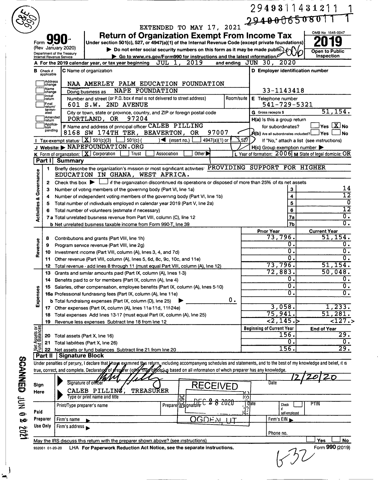 Image of first page of 2019 Form 990 for Nape Foundation