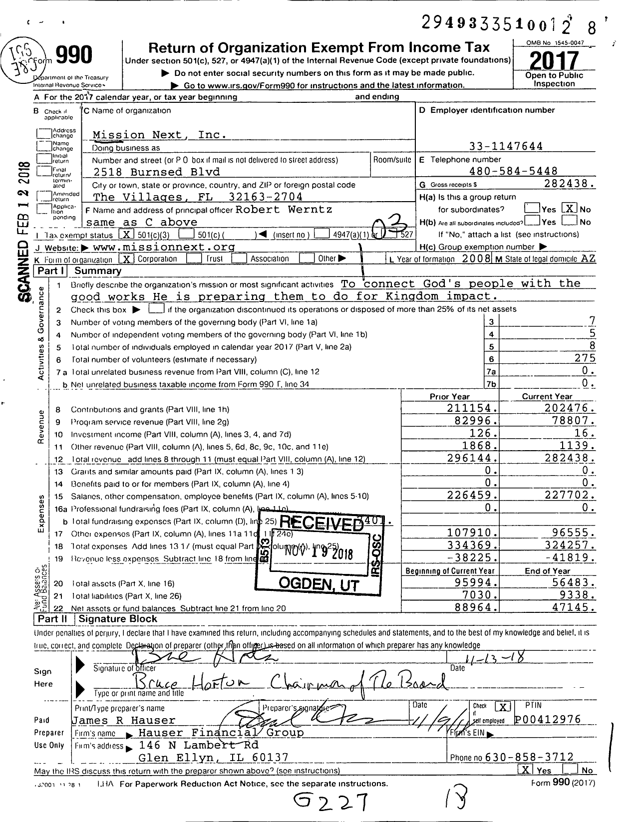 Image of first page of 2017 Form 990 for MissionNext