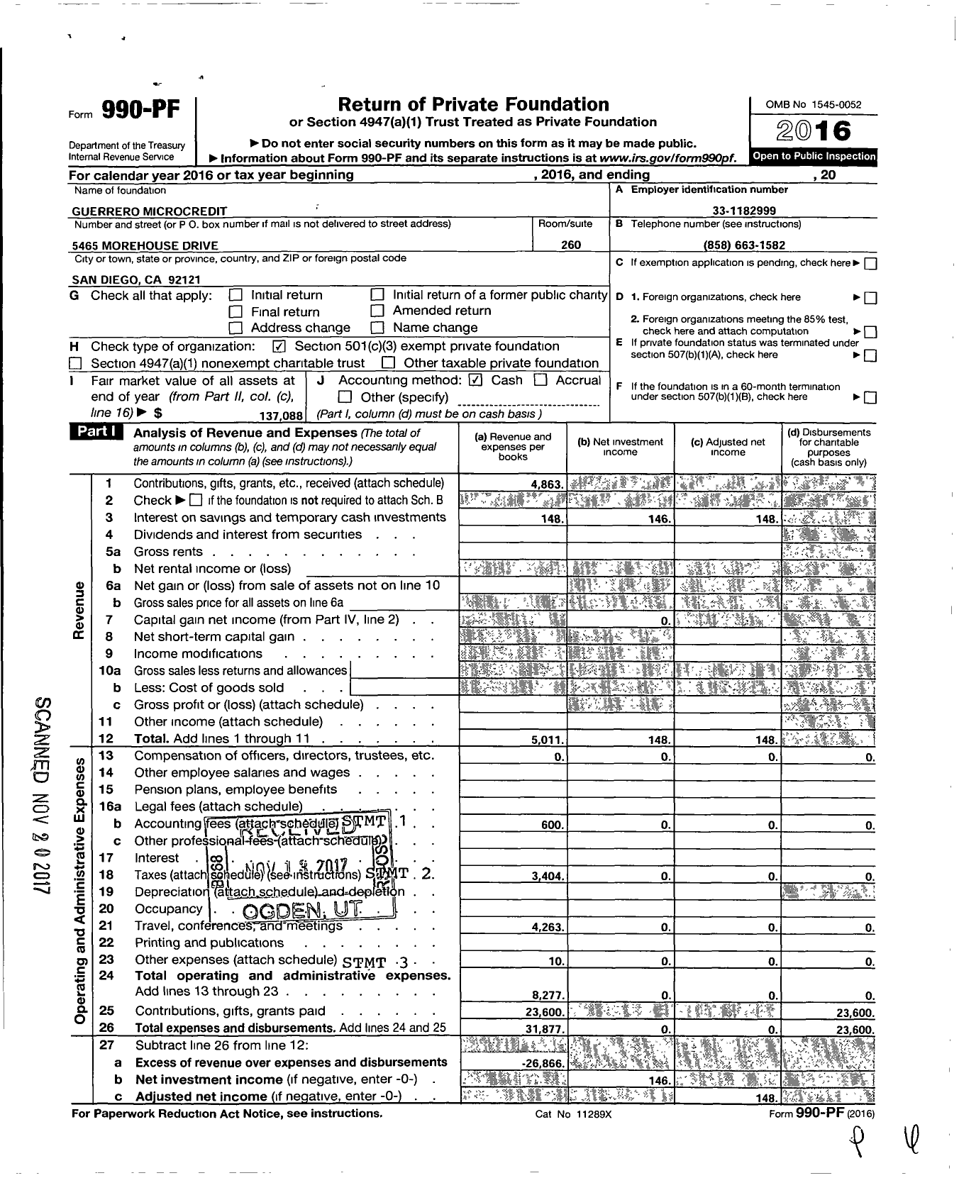 Image of first page of 2016 Form 990PF for Guerrero Microcredit