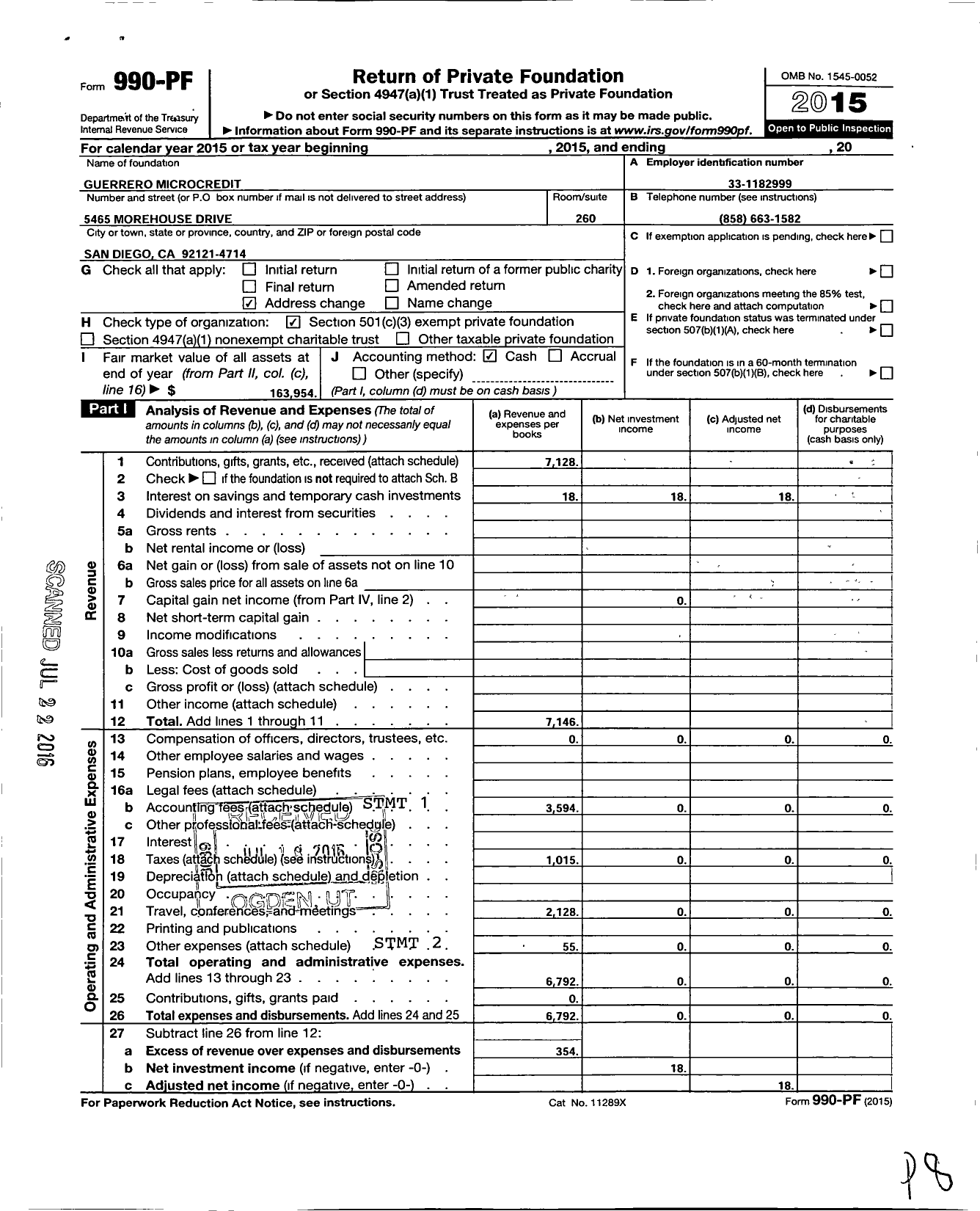 Image of first page of 2015 Form 990PF for Guerrero Microcredit