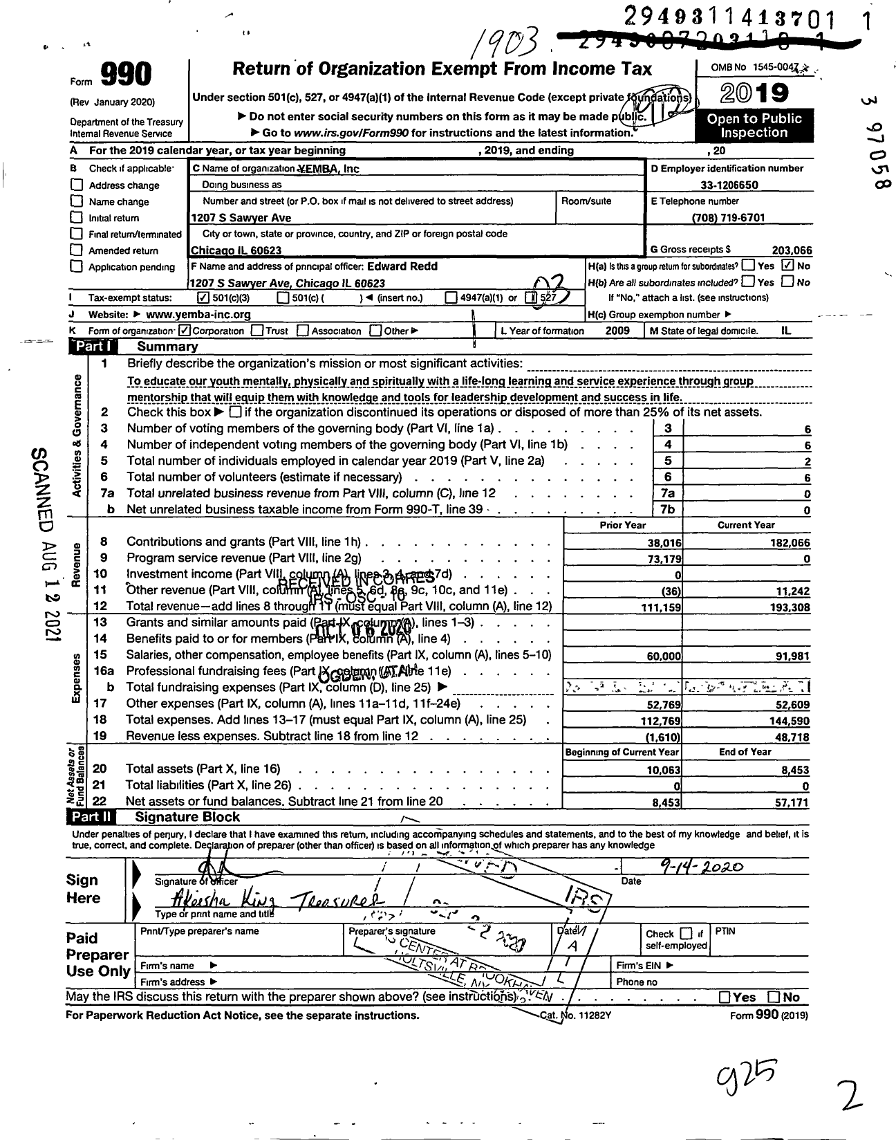 Image of first page of 2018 Form 990 for Yemba