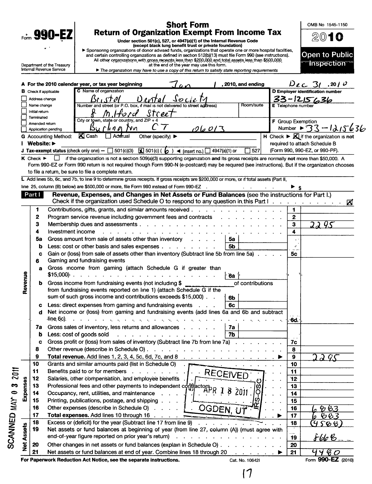 Image of first page of 2010 Form 990EO for Csda