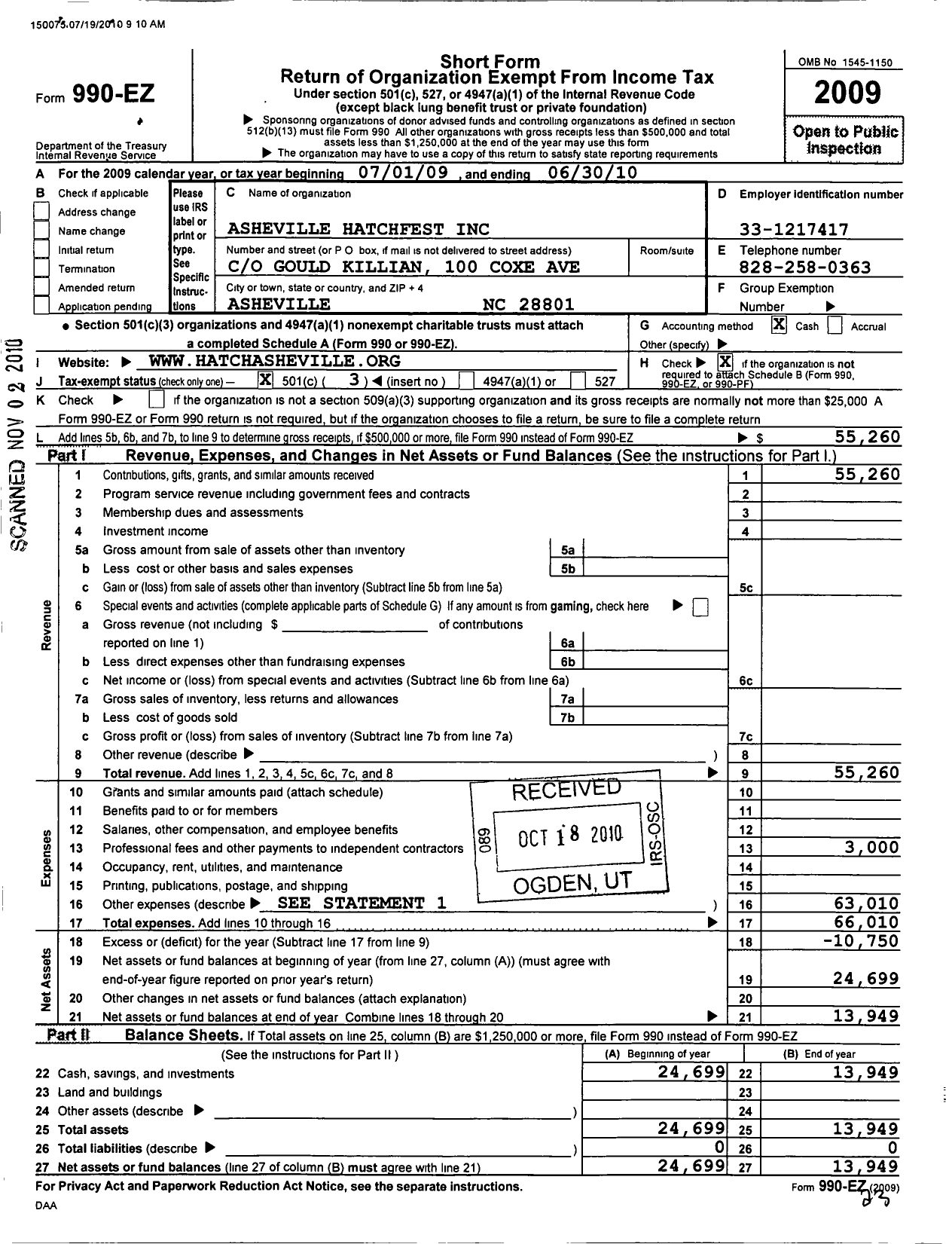 Image of first page of 2009 Form 990EZ for Mojo Foundation