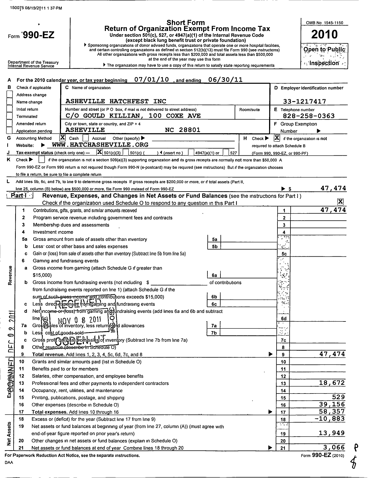 Image of first page of 2010 Form 990EZ for Mojo Foundation