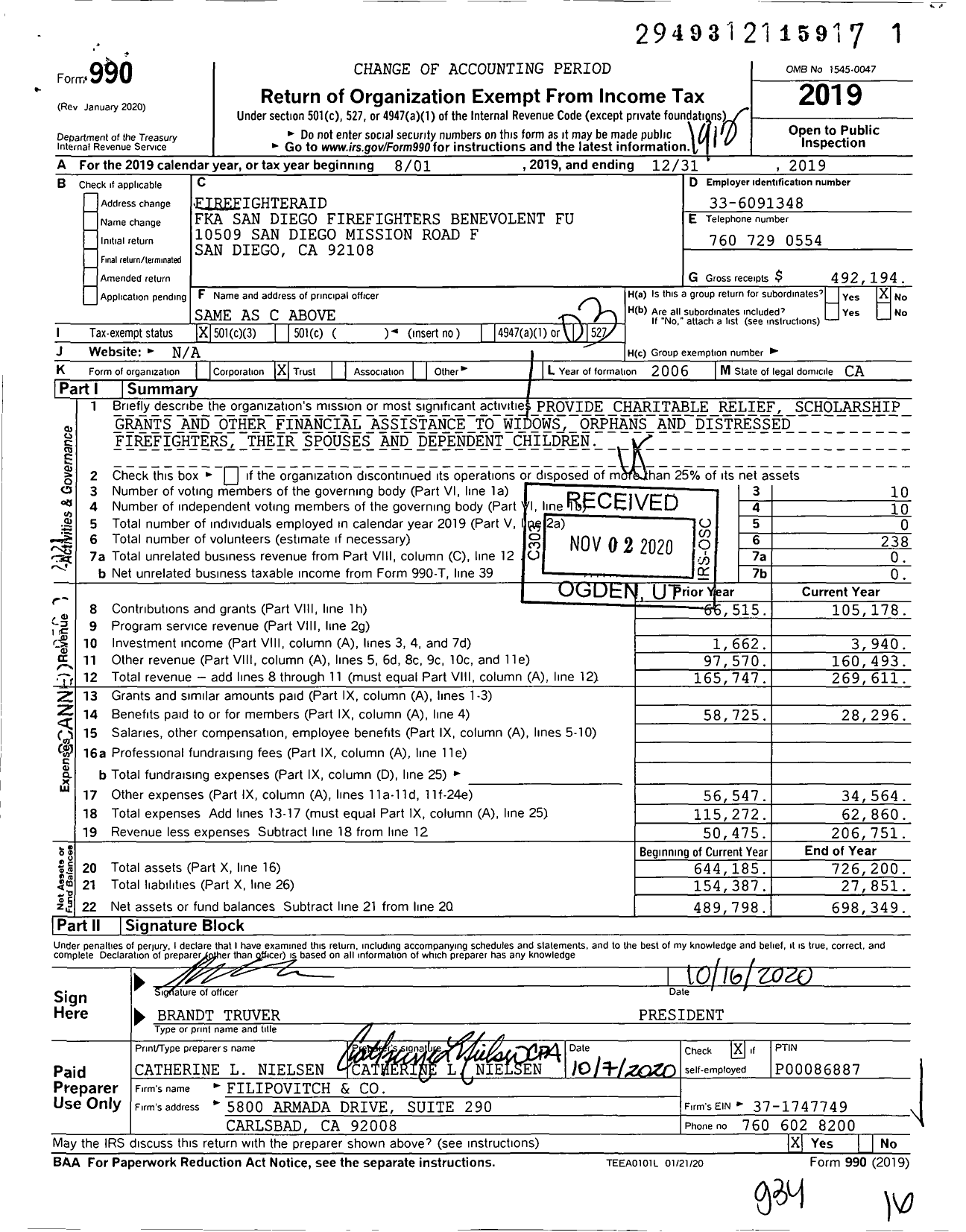 Image of first page of 2019 Form 990 for Firefighteraid