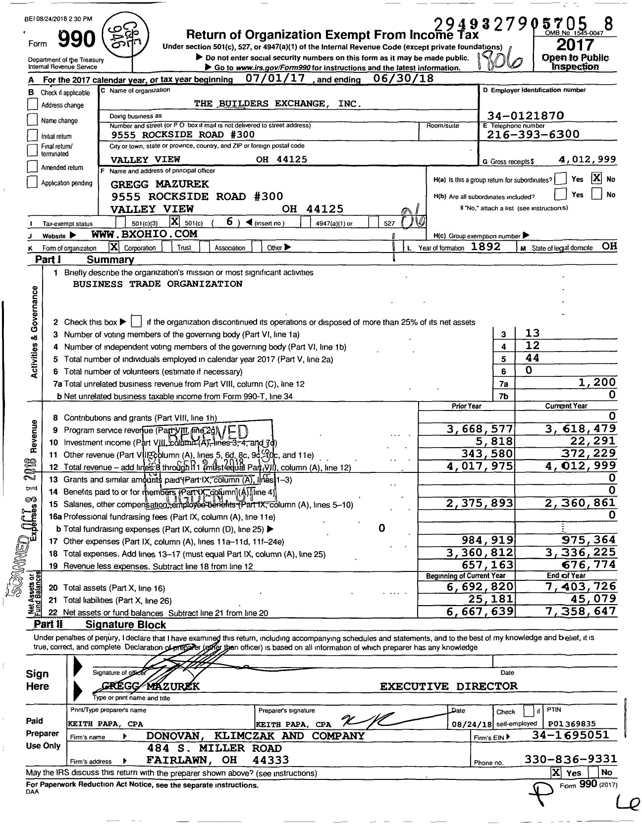 Image of first page of 2017 Form 990O for The Builders Exchange