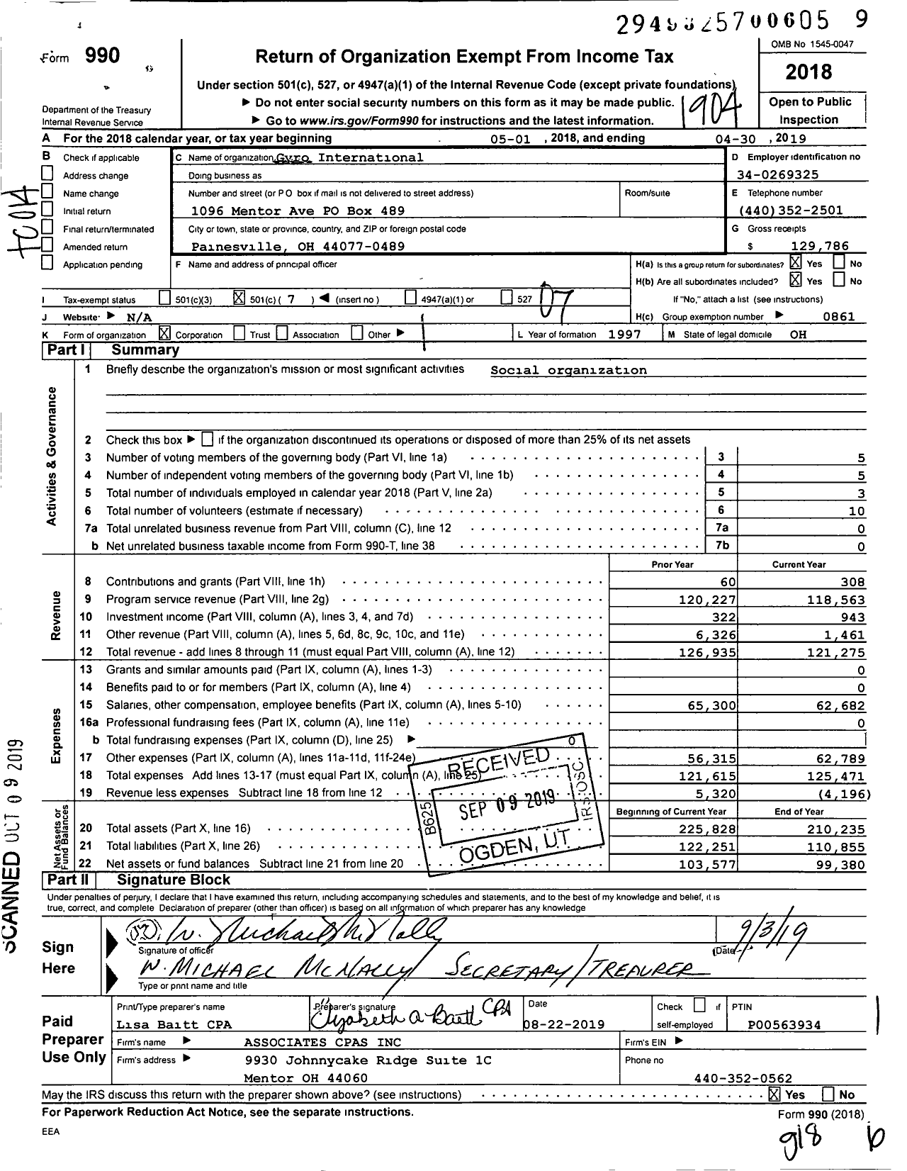 Image of first page of 2018 Form 990O for Gyro International / Long Beach Gyro Club