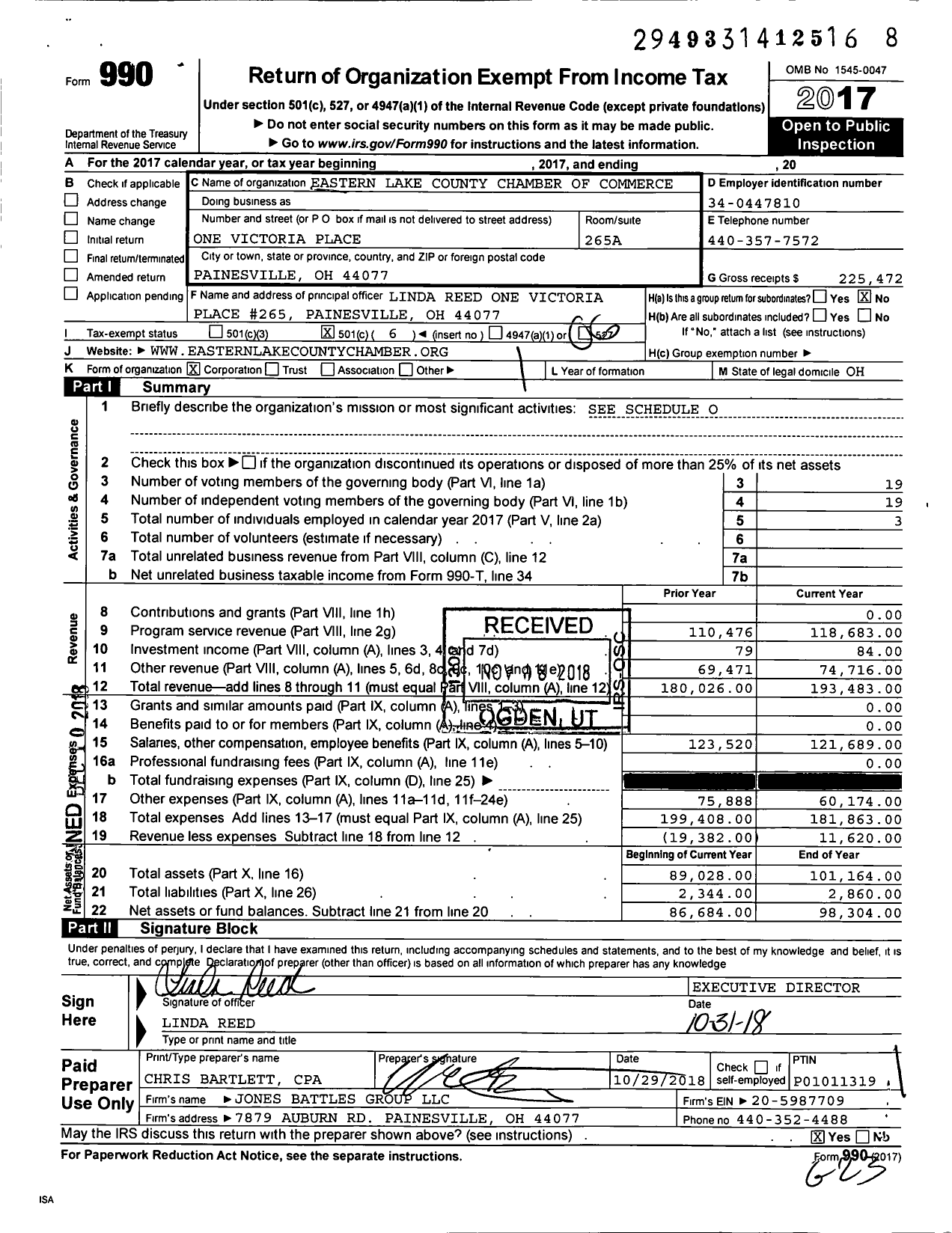 Image of first page of 2017 Form 990O for Eastern Lake County Chamber of Commerce