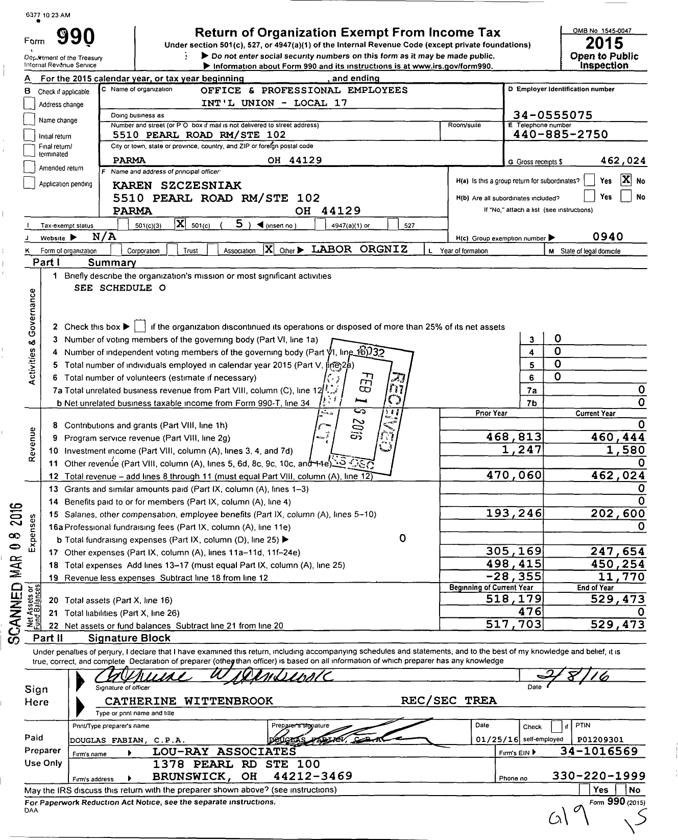 Image of first page of 2015 Form 990O for Office and Professional Employees International Union - 17 Local