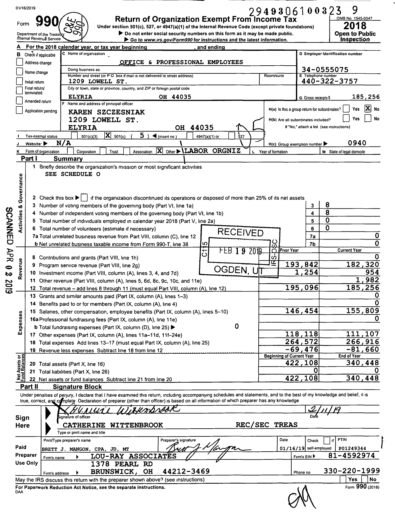 Image of first page of 2018 Form 990O for Office and Professional Employees International Union - 17 Local