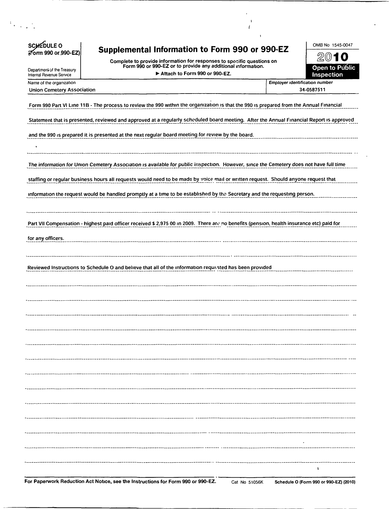 Image of first page of 2009 Form 990OR for Union Cemetery Association