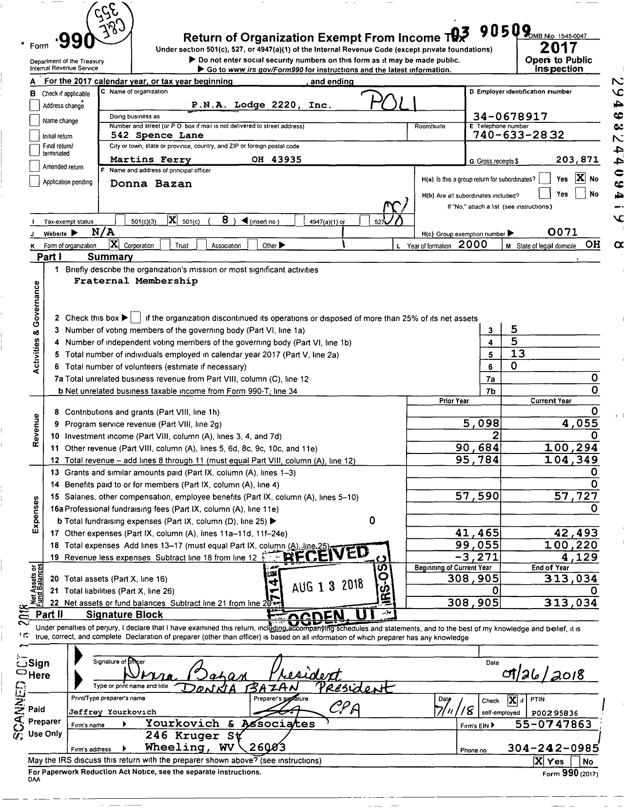 Image of first page of 2017 Form 990O for Polish National Alliance - 2220 Lodge