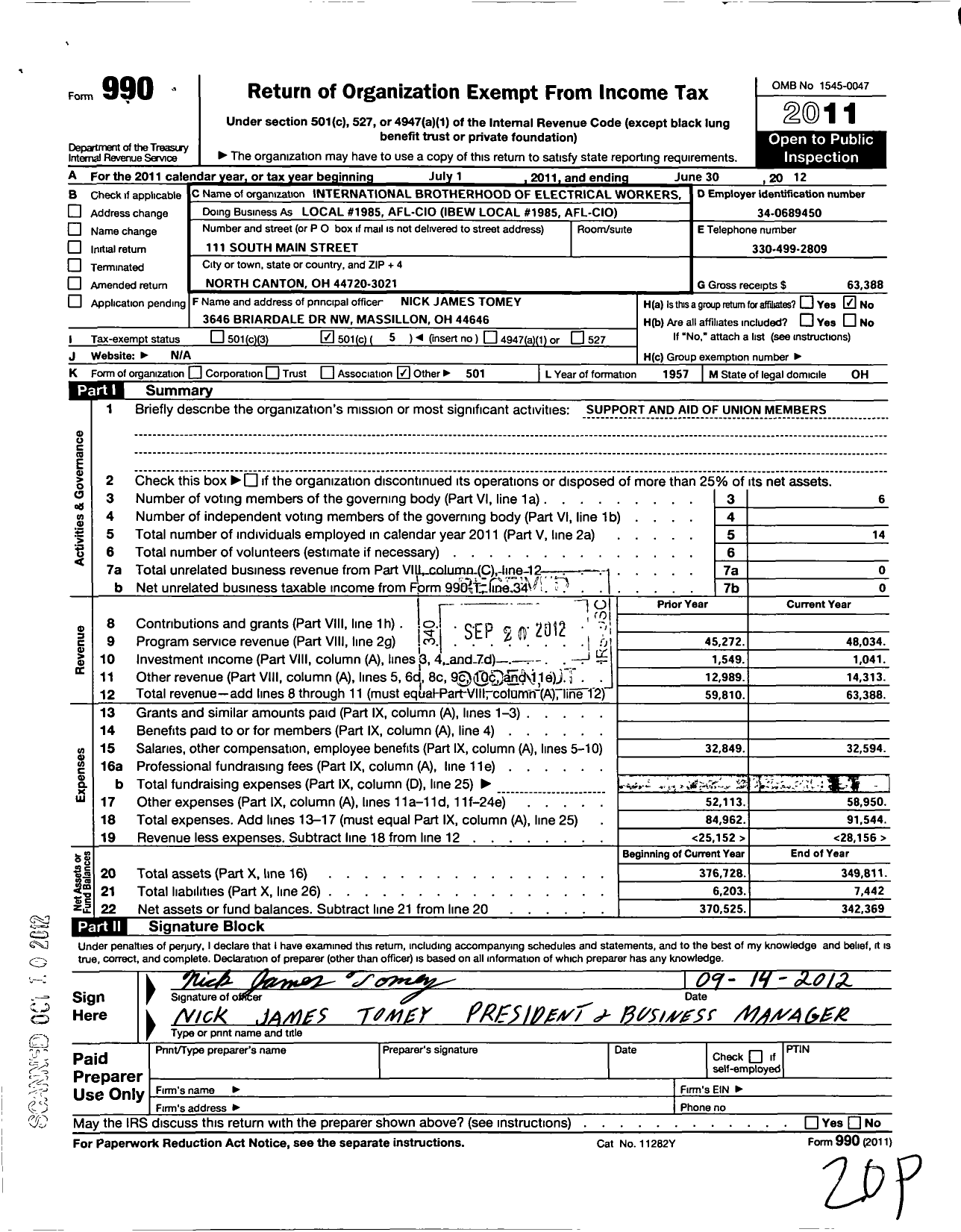 Image of first page of 2011 Form 990O for International Brotherhood of Electrical Workers