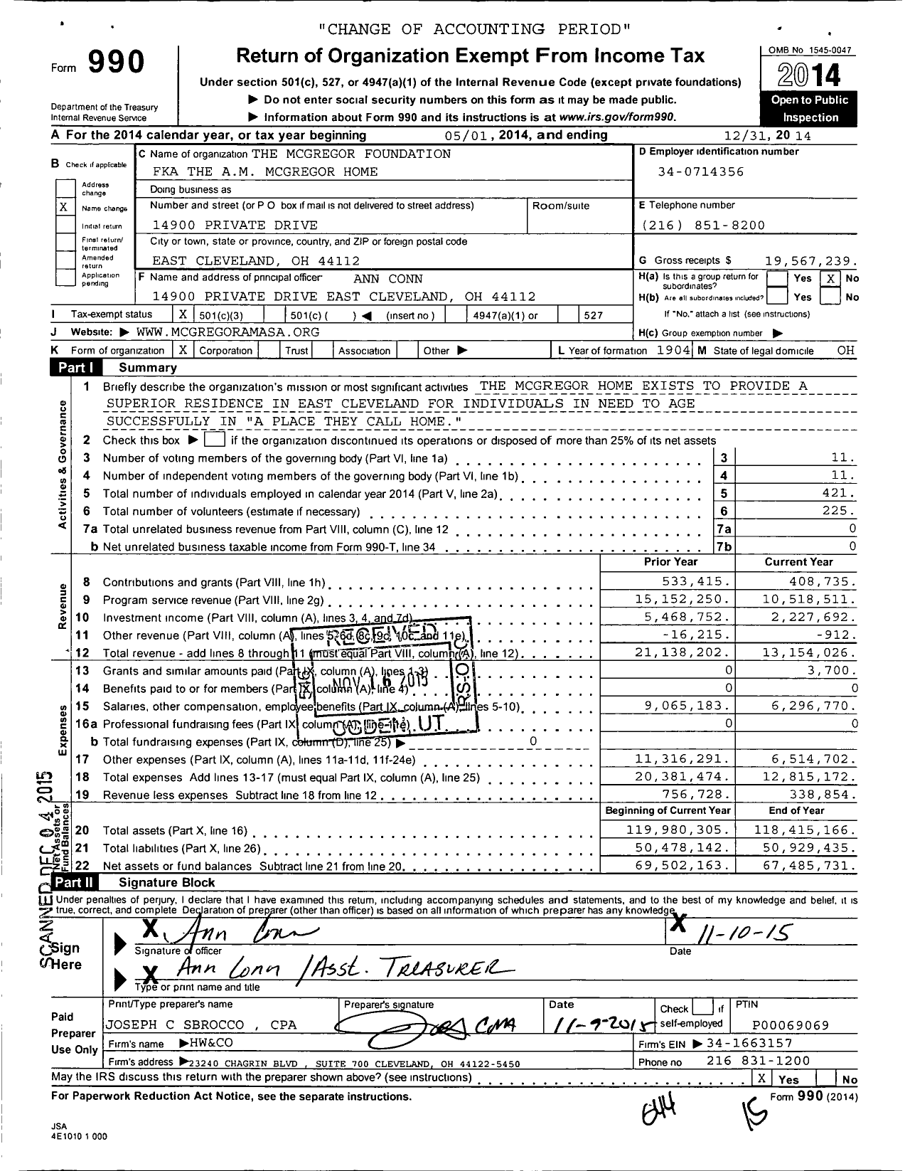 Image of first page of 2014 Form 990 for The McGregor Foundation