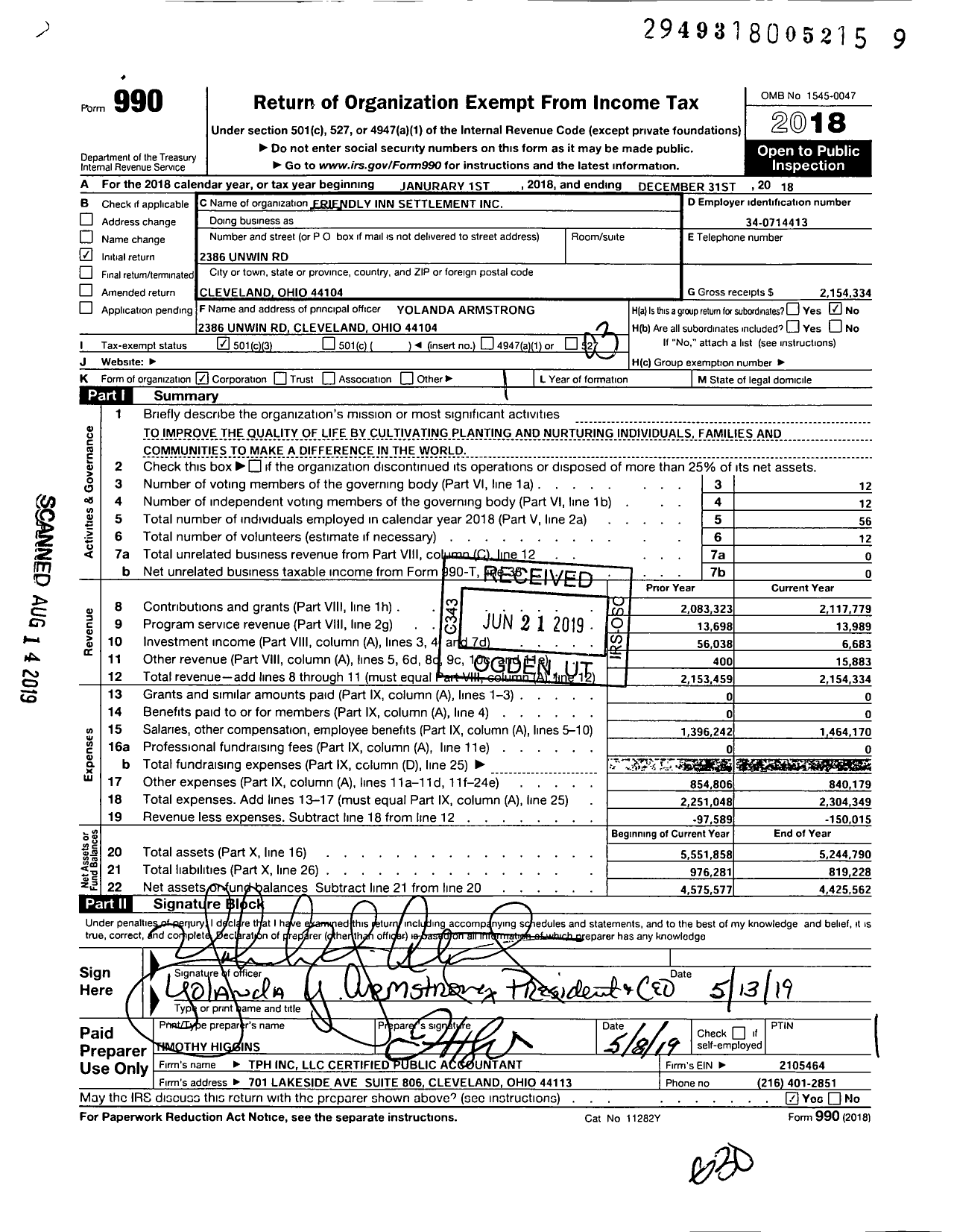 Image of first page of 2018 Form 990 for Friendly Inn Settlement