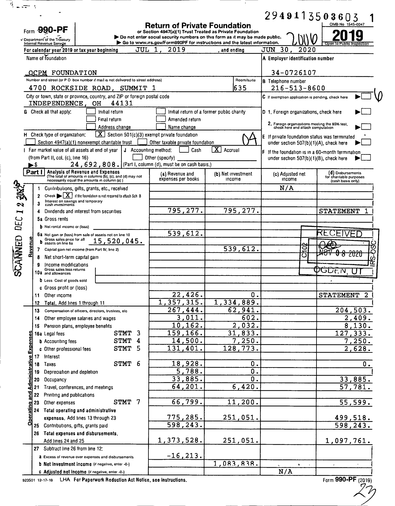 Image of first page of 2019 Form 990PF for The Podiatry Foundation