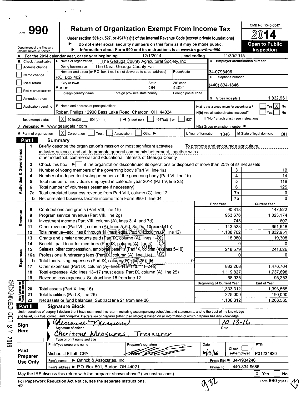 Image of first page of 2014 Form 990 for The Great Geauga County Fair