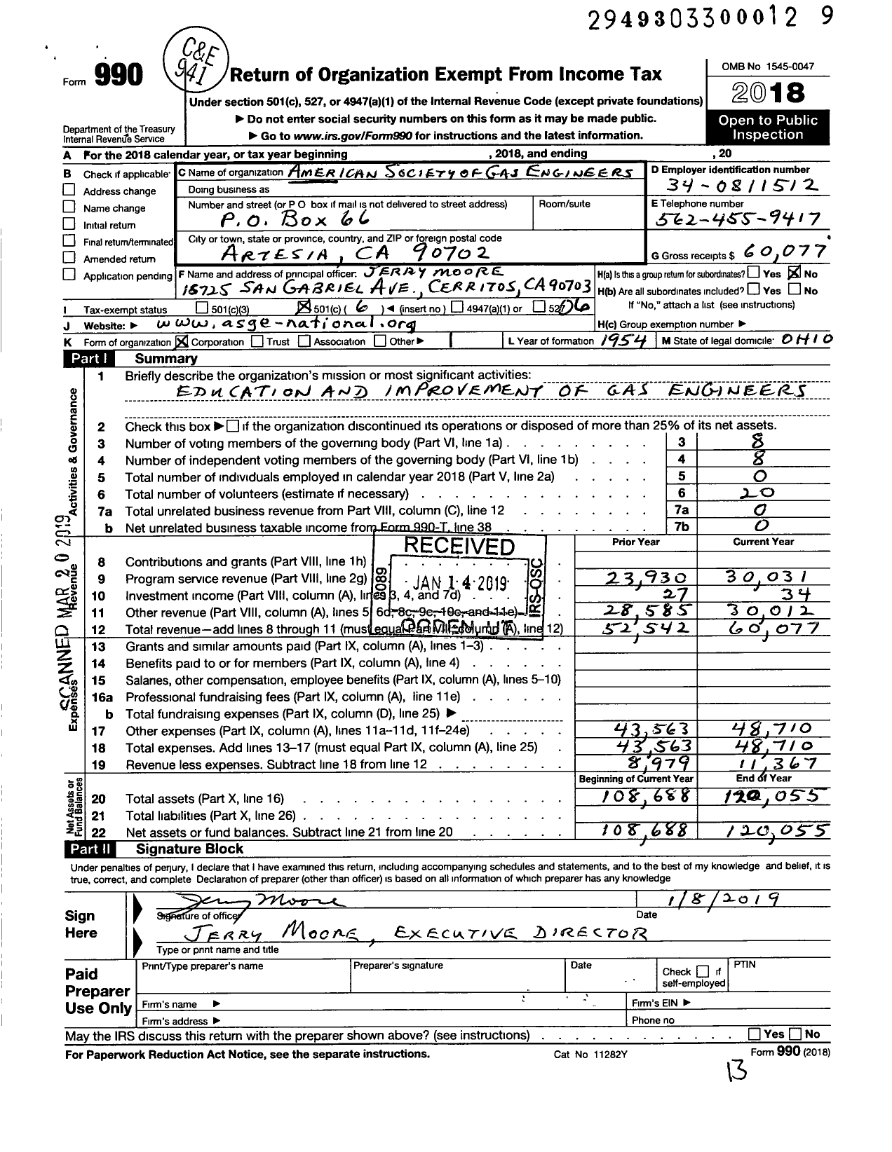 Image of first page of 2018 Form 990O for American Society of Gas Engineers