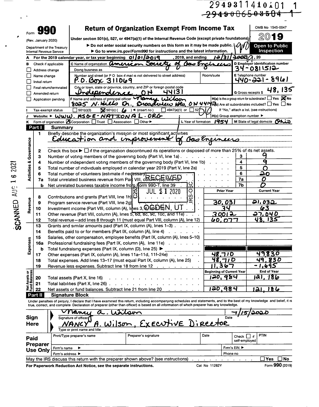 Image of first page of 2019 Form 990O for American Society of Gas Engineers