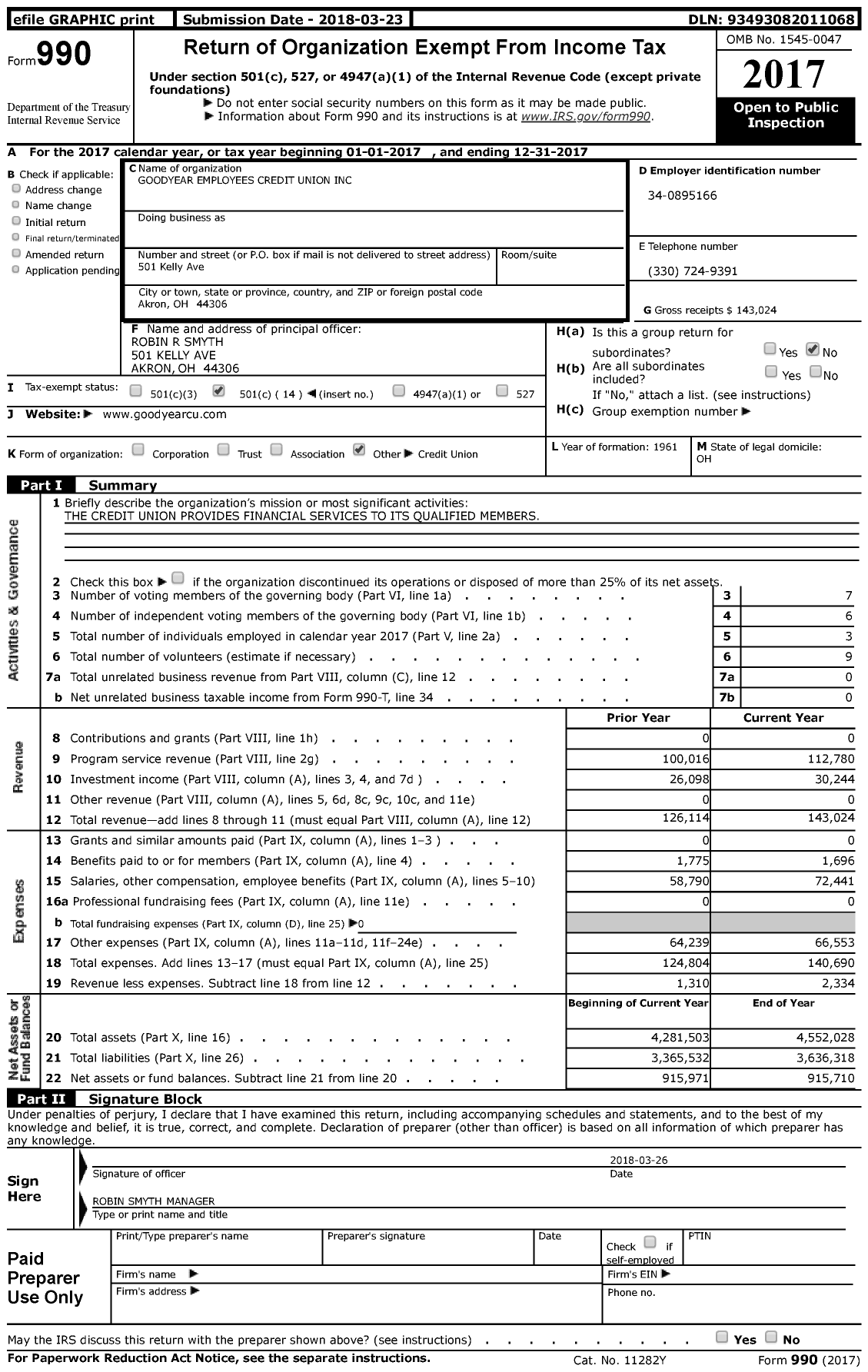 Image of first page of 2017 Form 990 for 992 Goodyear Employees Credit Union