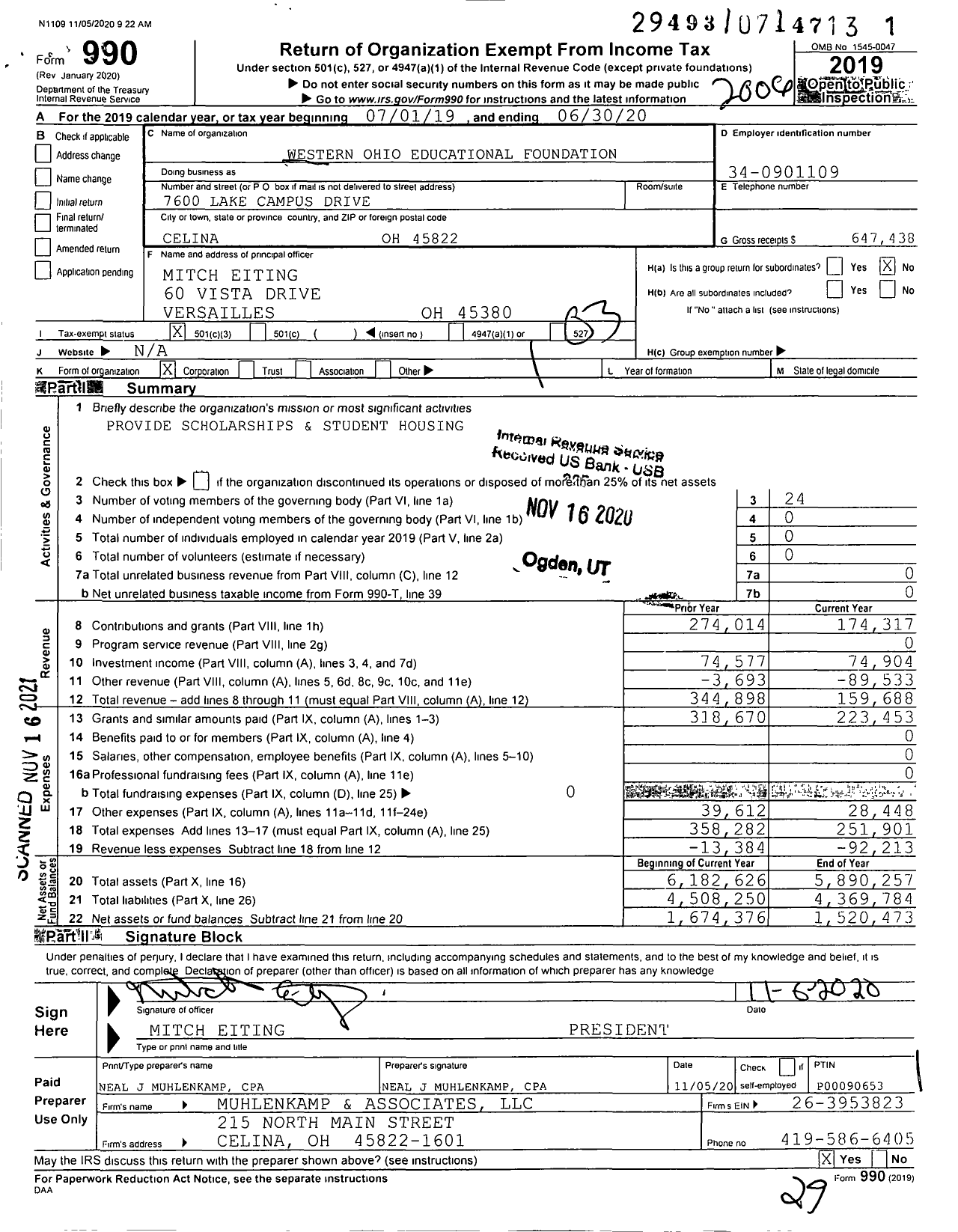 Image of first page of 2019 Form 990 for Western Ohio Educational Foundation