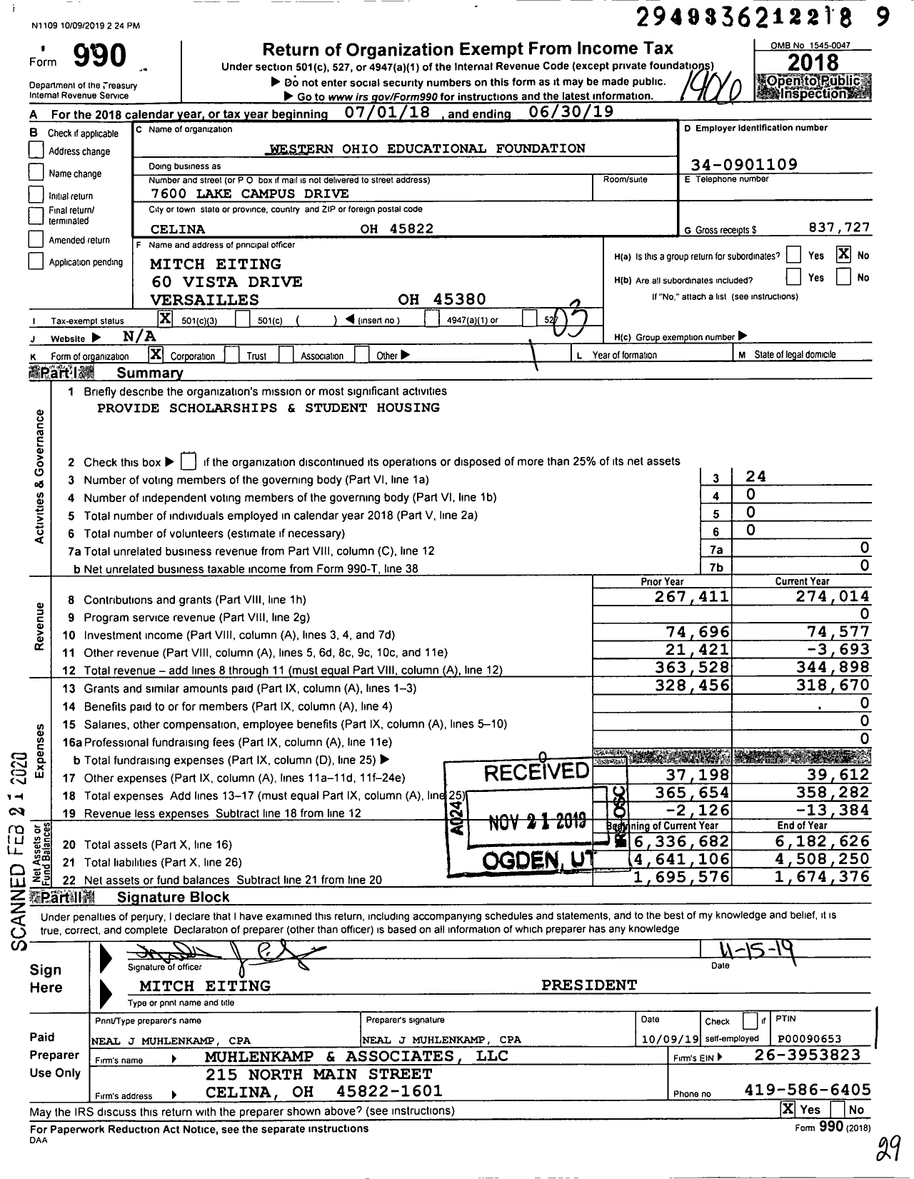 Image of first page of 2018 Form 990 for Western Ohio Educational Foundation