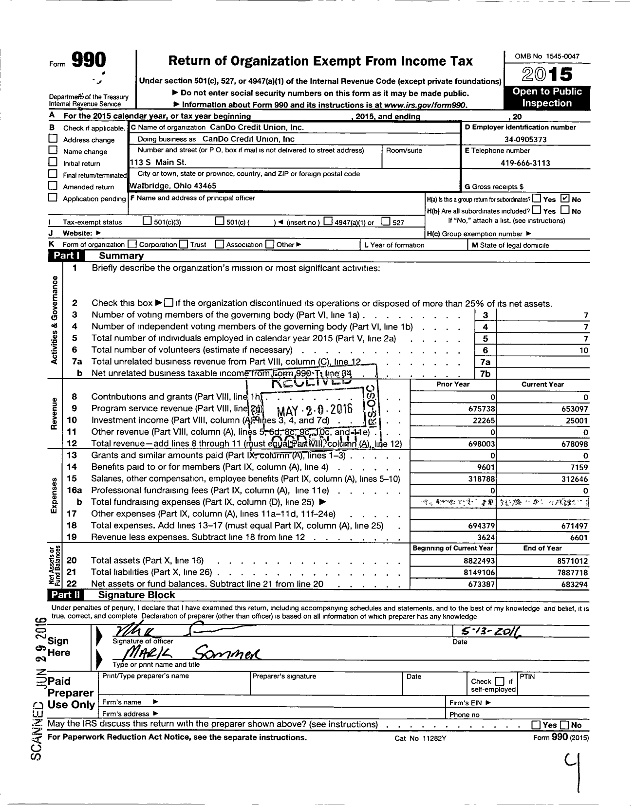 Image of first page of 2015 Form 990O for 227 Cando Credit Union