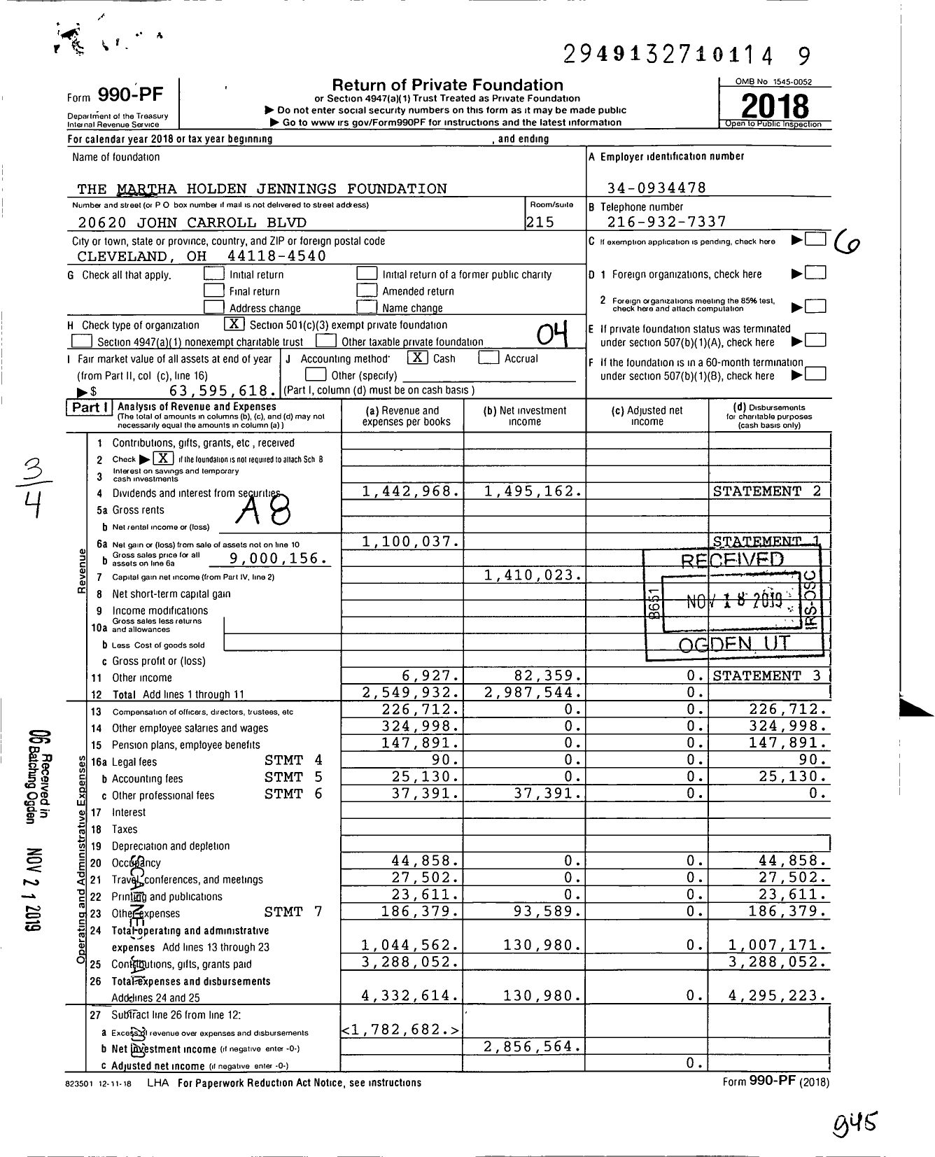 Image of first page of 2018 Form 990PF for Martha Holden Jennings Foundation