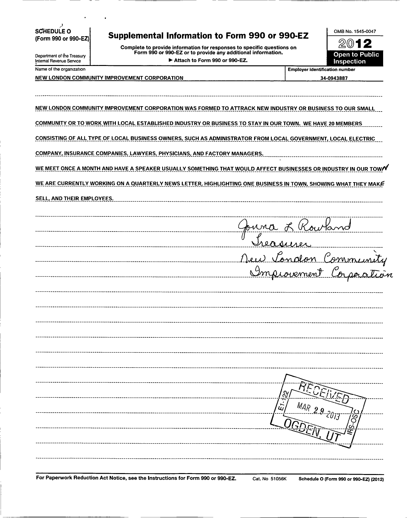 Image of first page of 2011 Form 990OR for New London CIC