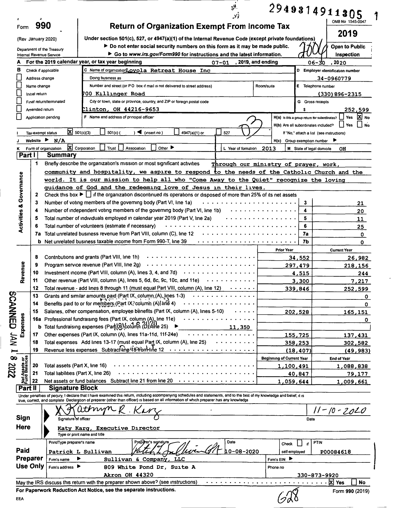 Image of first page of 2019 Form 990 for Loyola Retreat House