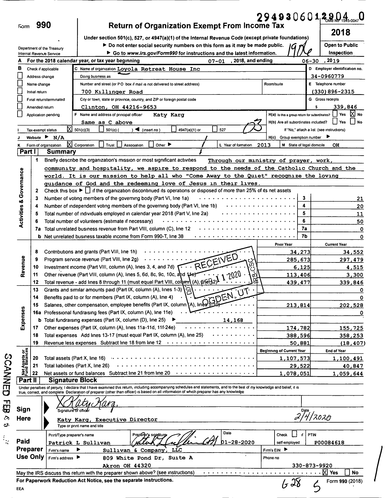 Image of first page of 2018 Form 990 for Loyola Retreat House