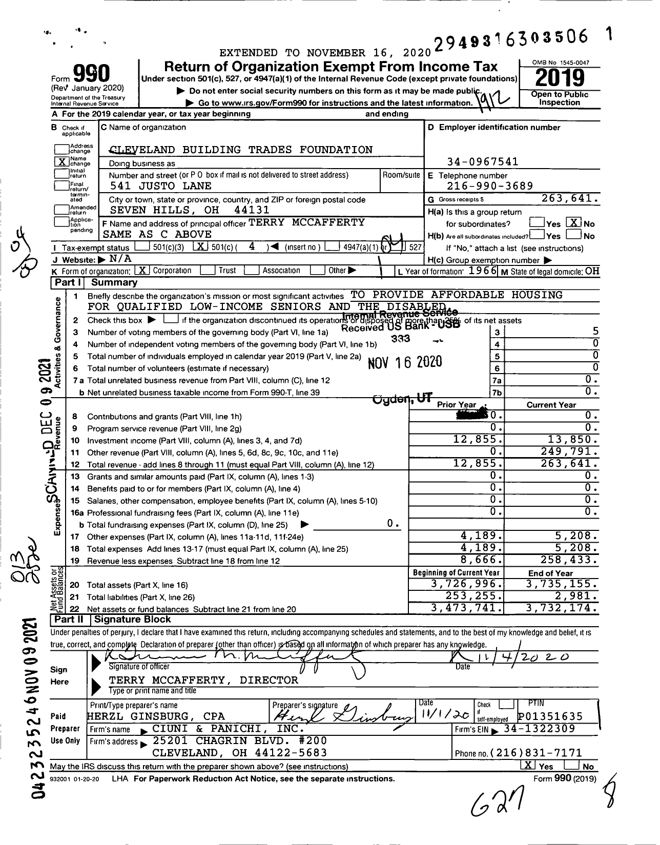 Image of first page of 2019 Form 990O for Cleveland Building Trades Foundation