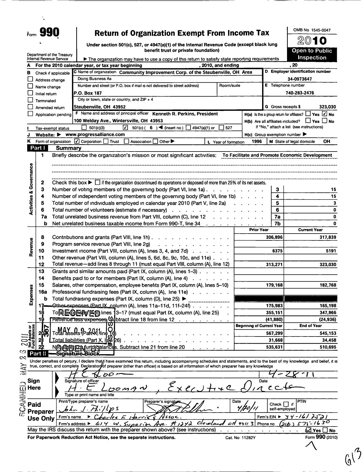 Image of first page of 2010 Form 990O for Community Improvement Corp of the Steubenville Oh Area