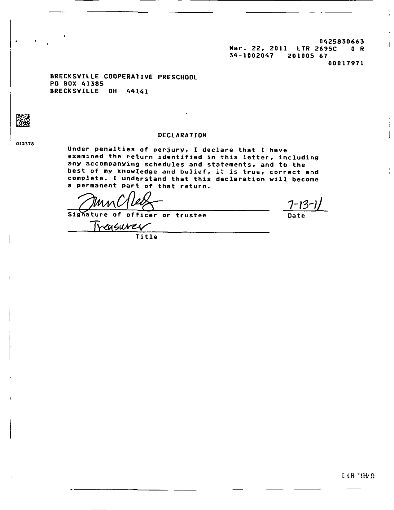 Image of first page of 2009 Form 990ER for Brecksville Cooperative Preschool