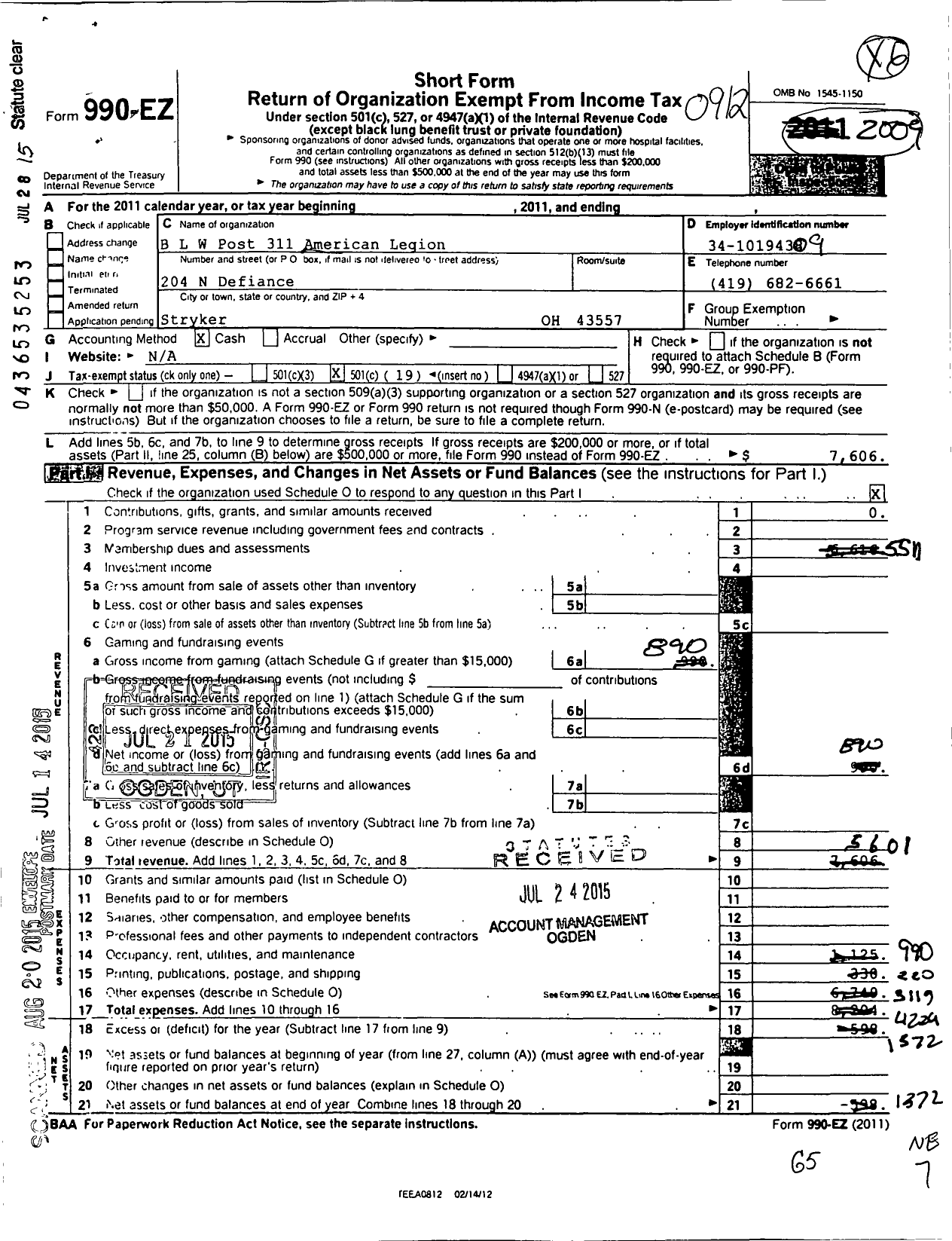 Image of first page of 2009 Form 990EO for Amercian Legion