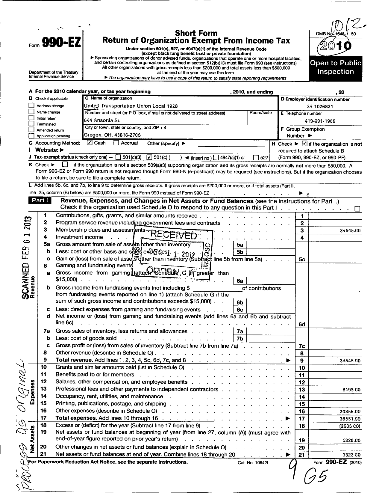 Image of first page of 2010 Form 990EO for Smart Union - 1928 TD