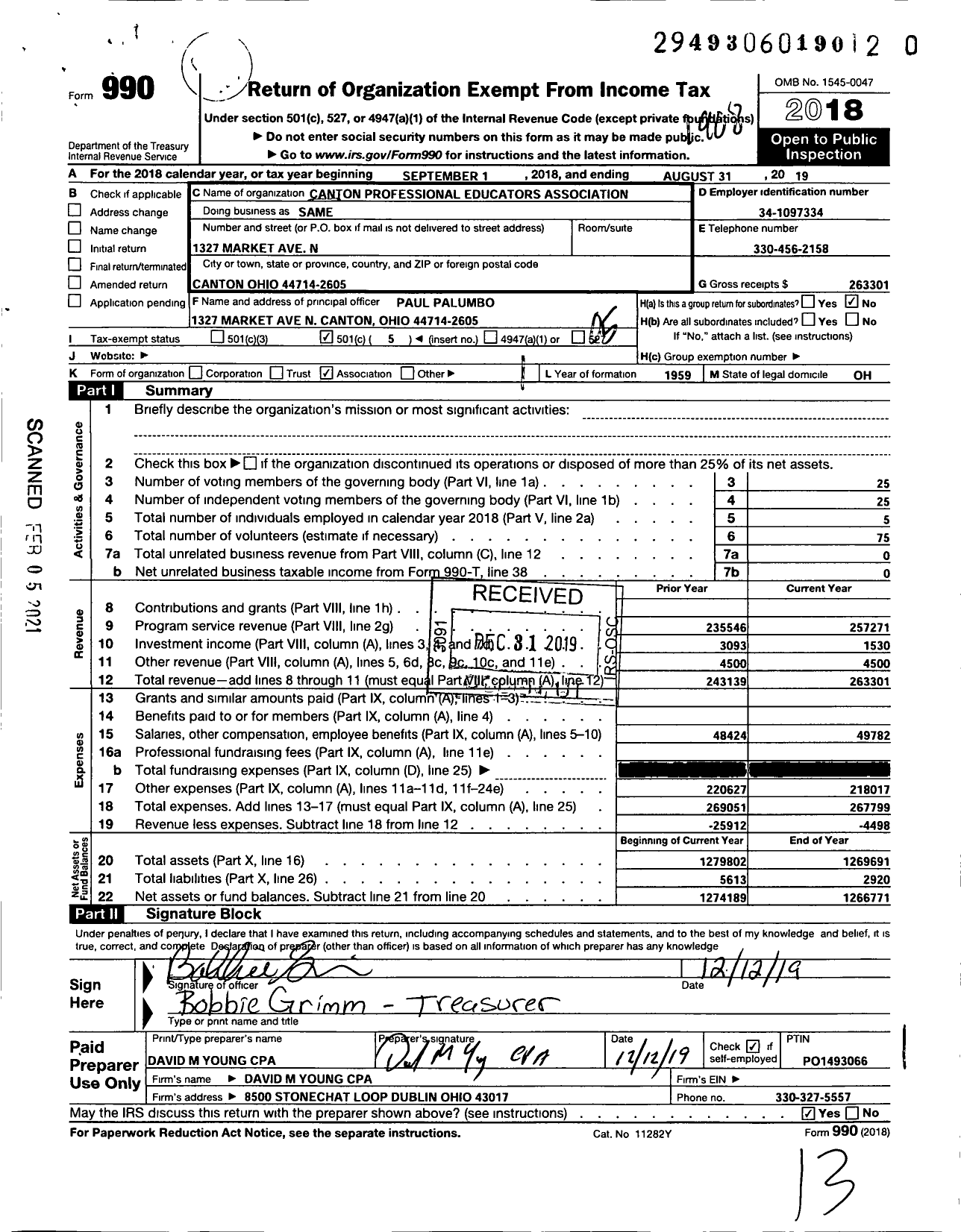 Image of first page of 2018 Form 990O for Canton Professional Educators Association