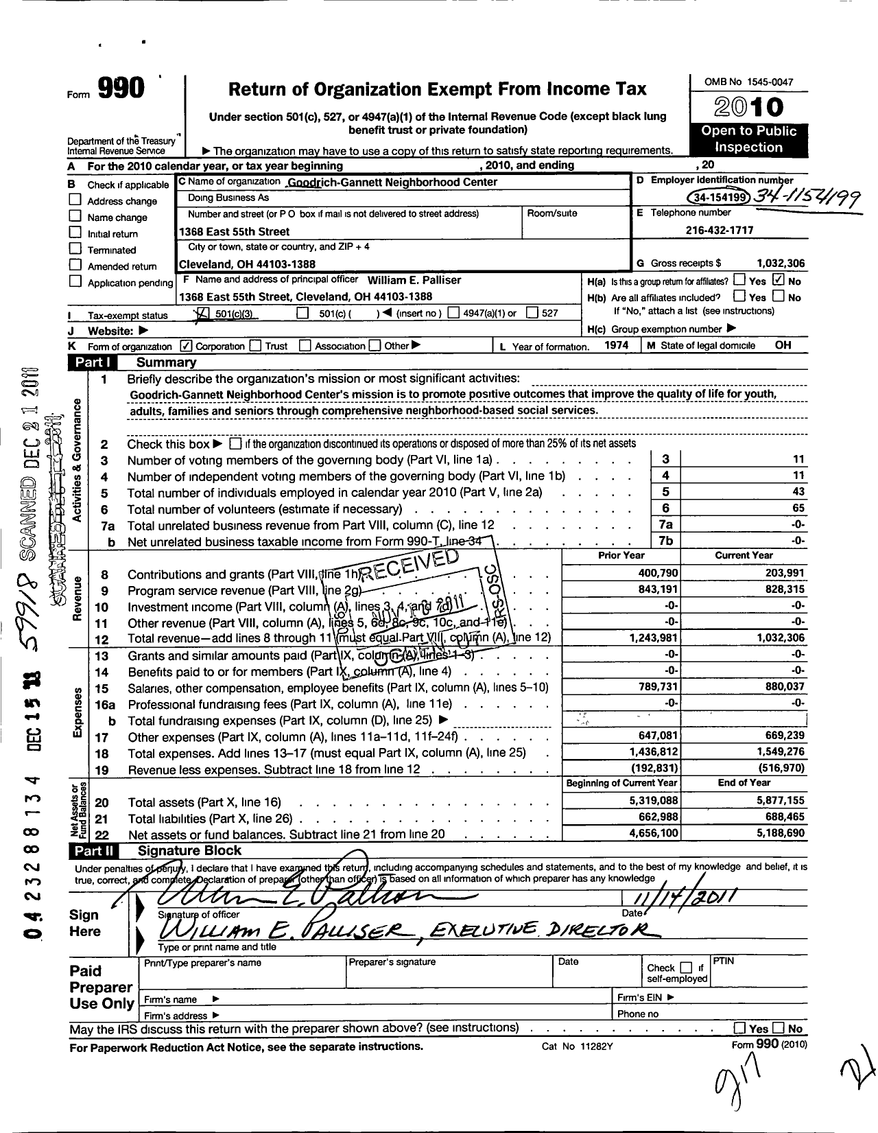 Image of first page of 2010 Form 990 for Goodrich-Gannett Neighborhood Center