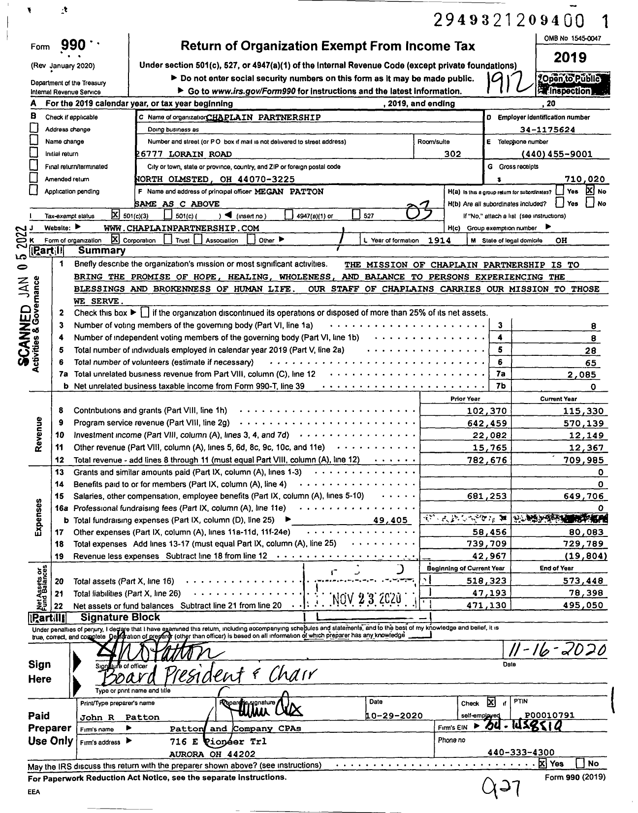 Image of first page of 2019 Form 990 for Chaplain Partnership