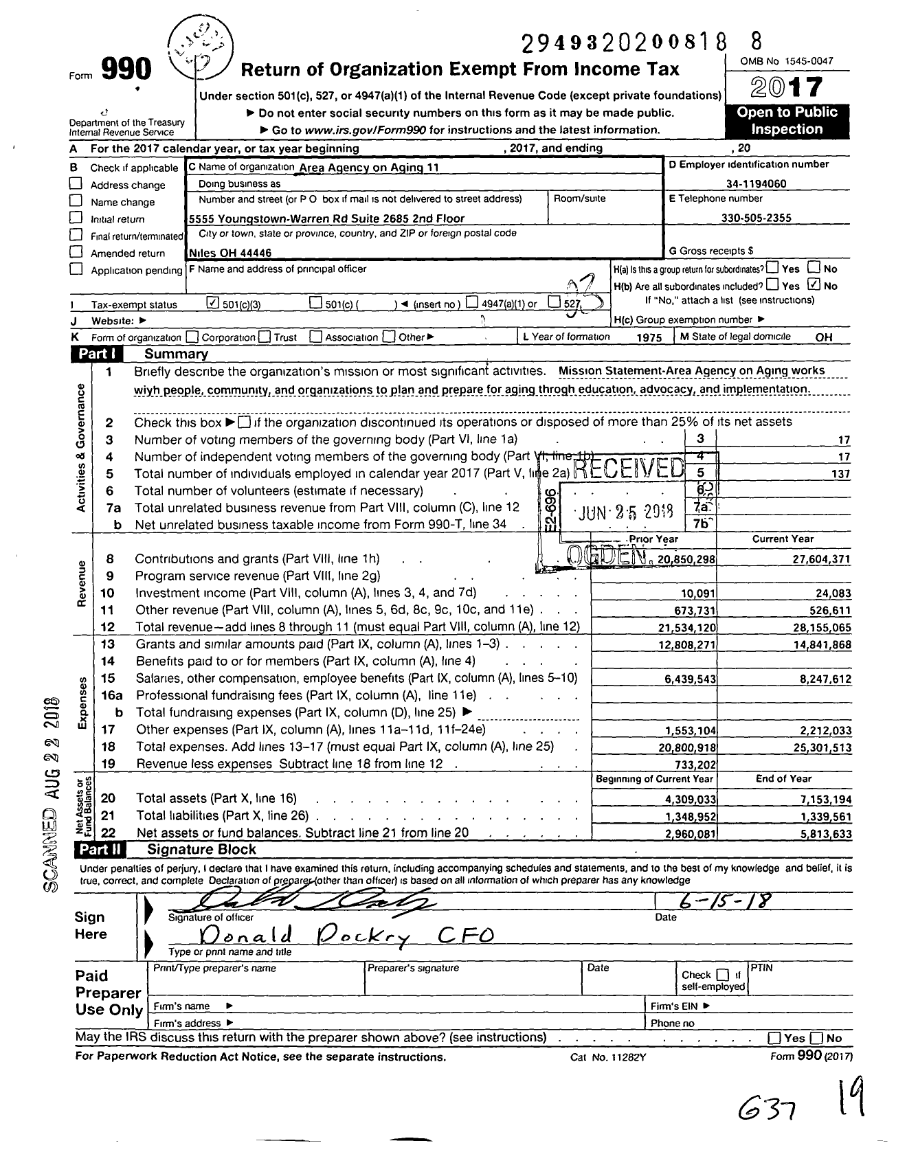 Image of first page of 2017 Form 990 for Area Agency on Aging 11