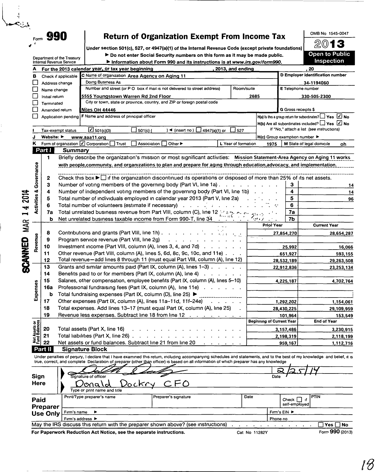 Image of first page of 2013 Form 990 for Area Agency on Aging 11