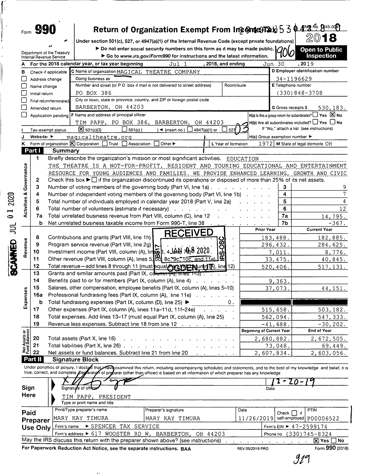 Image of first page of 2018 Form 990 for Magical Theatre Company