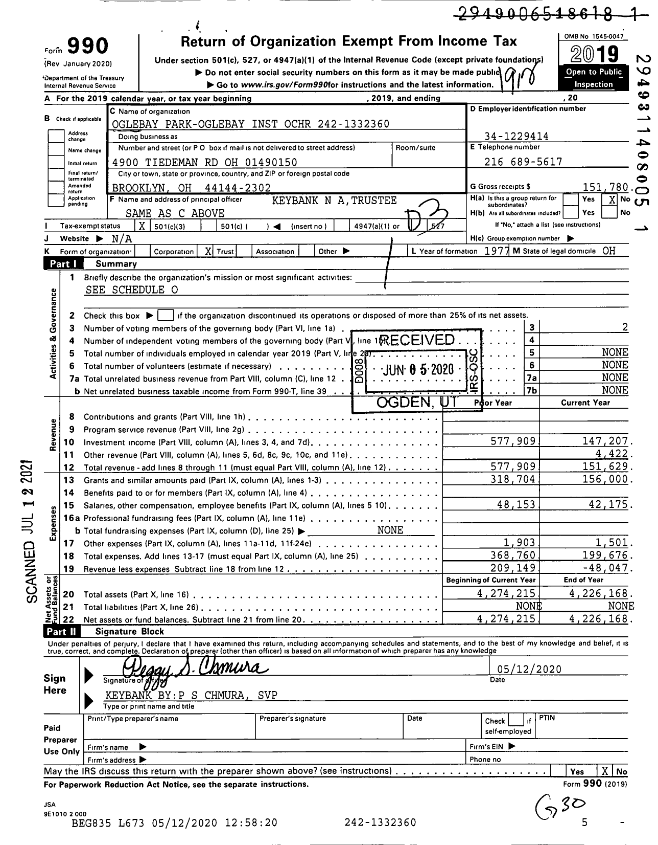 Image of first page of 2019 Form 990 for Oglebay Park-Oglebay Institute Trust