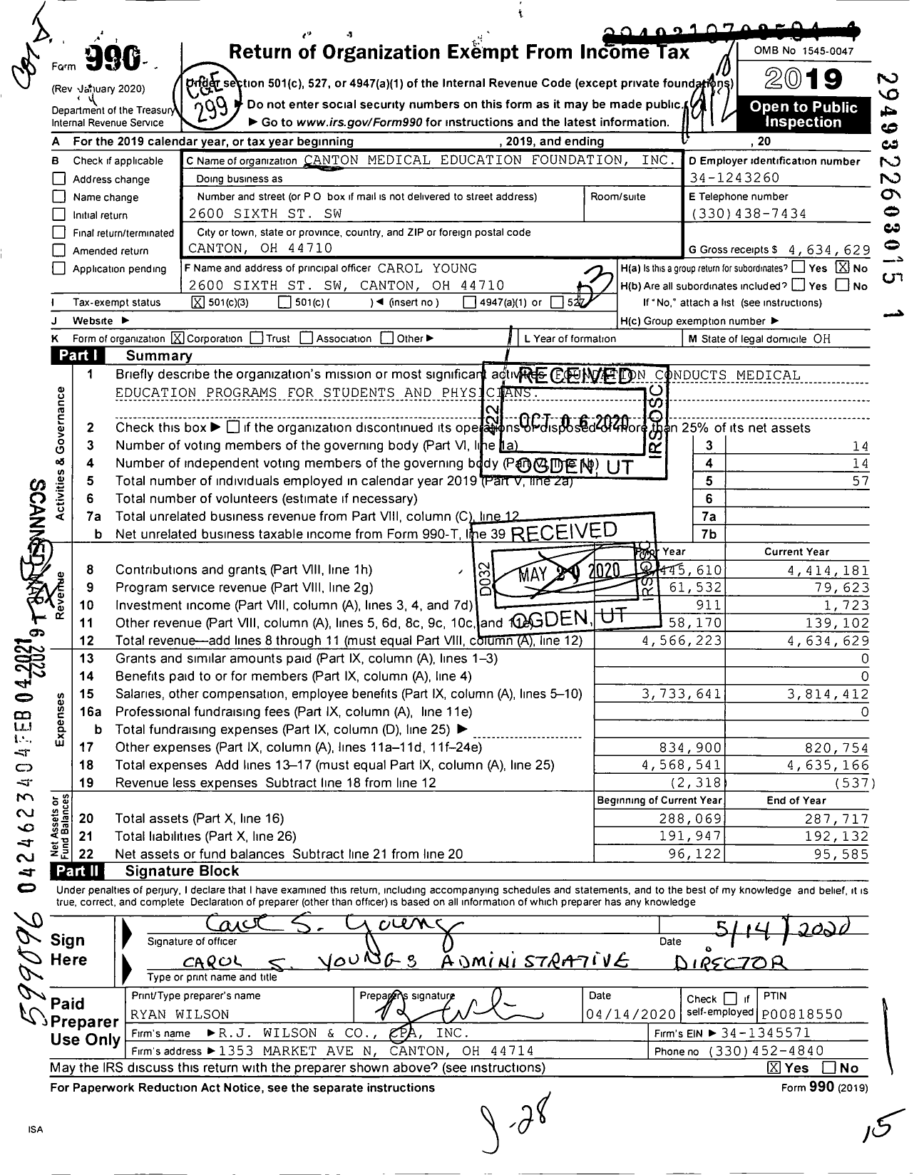 Image of first page of 2019 Form 990 for Canton Medical Education Foundation