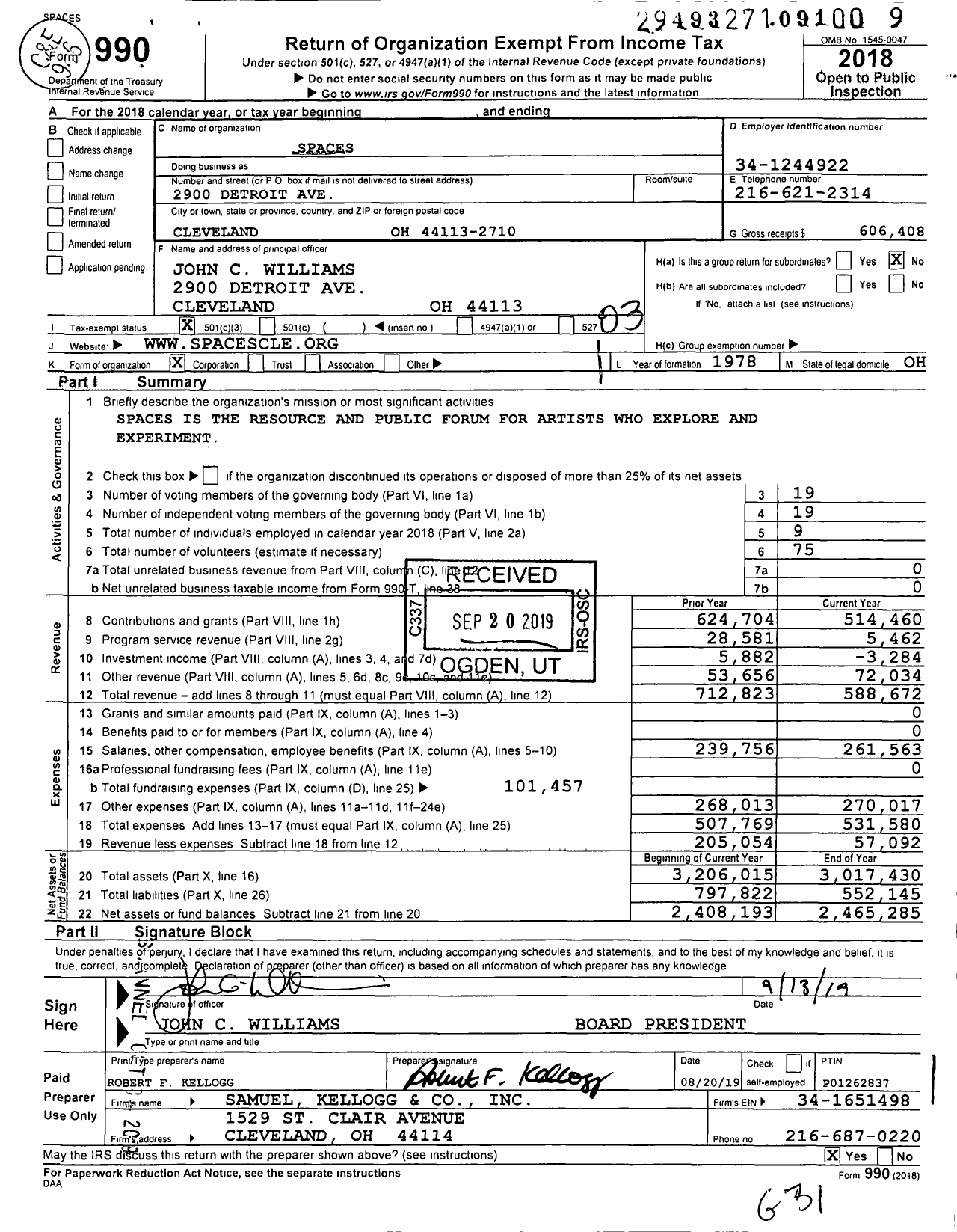 Image of first page of 2018 Form 990 for Spaces