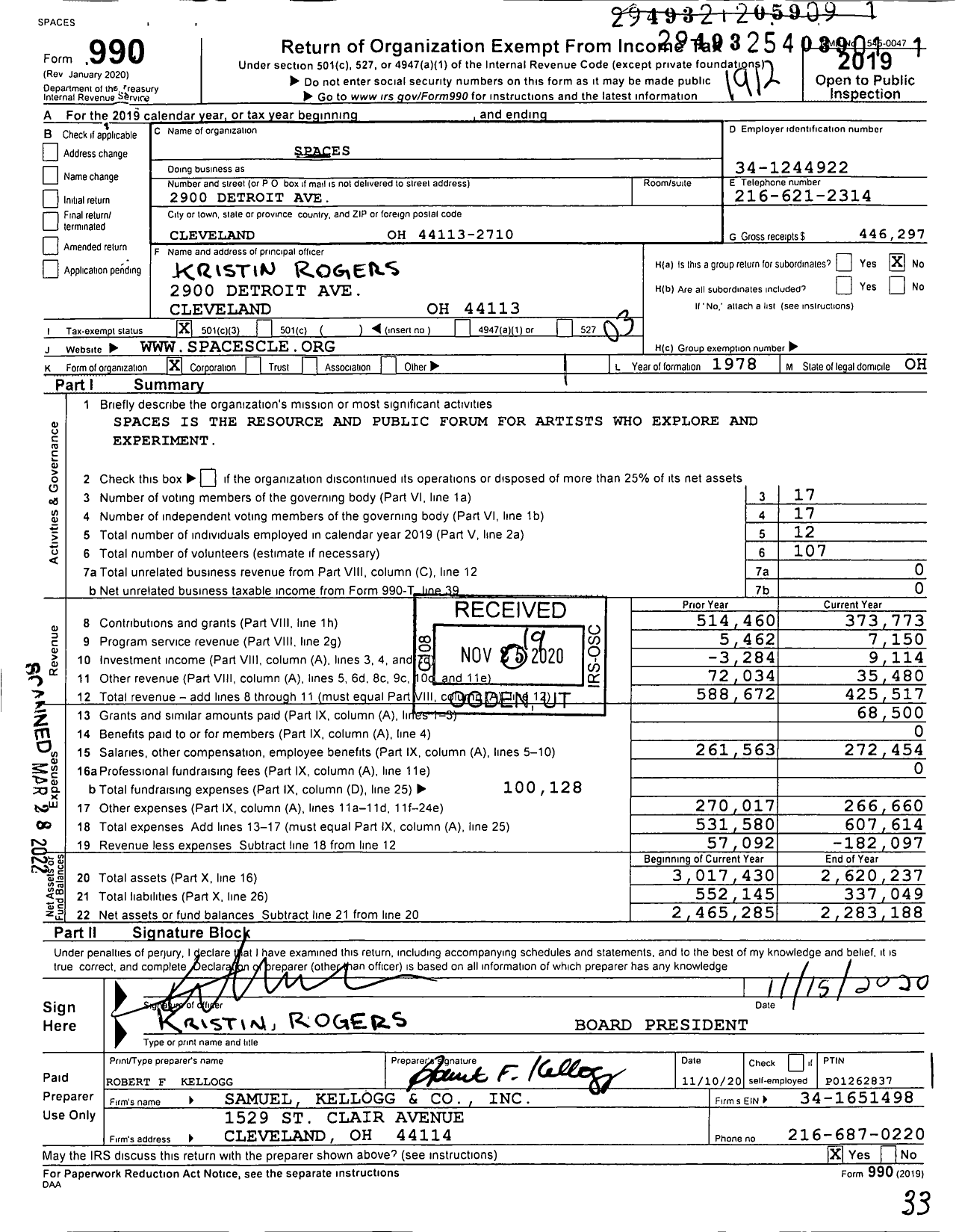 Image of first page of 2019 Form 990 for Spaces