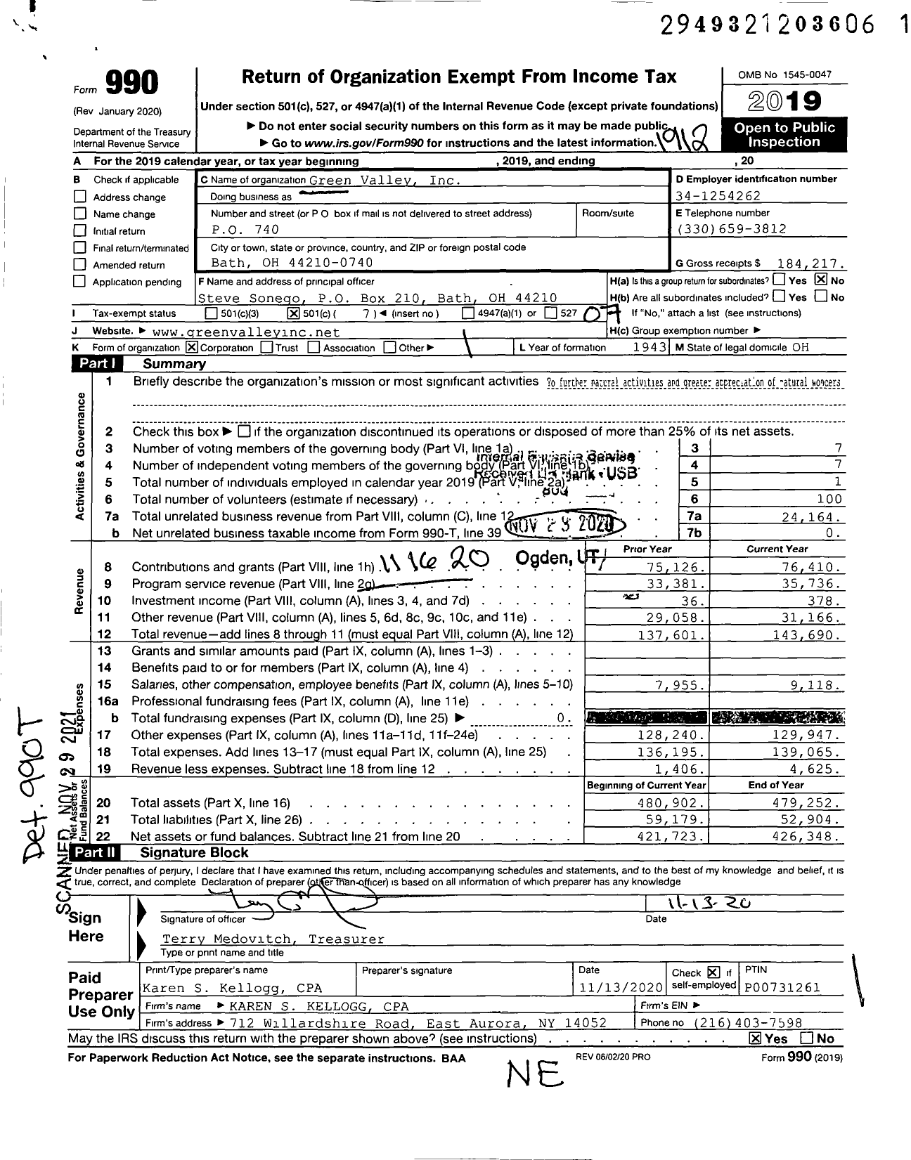 Image of first page of 2019 Form 990O for Green Valley